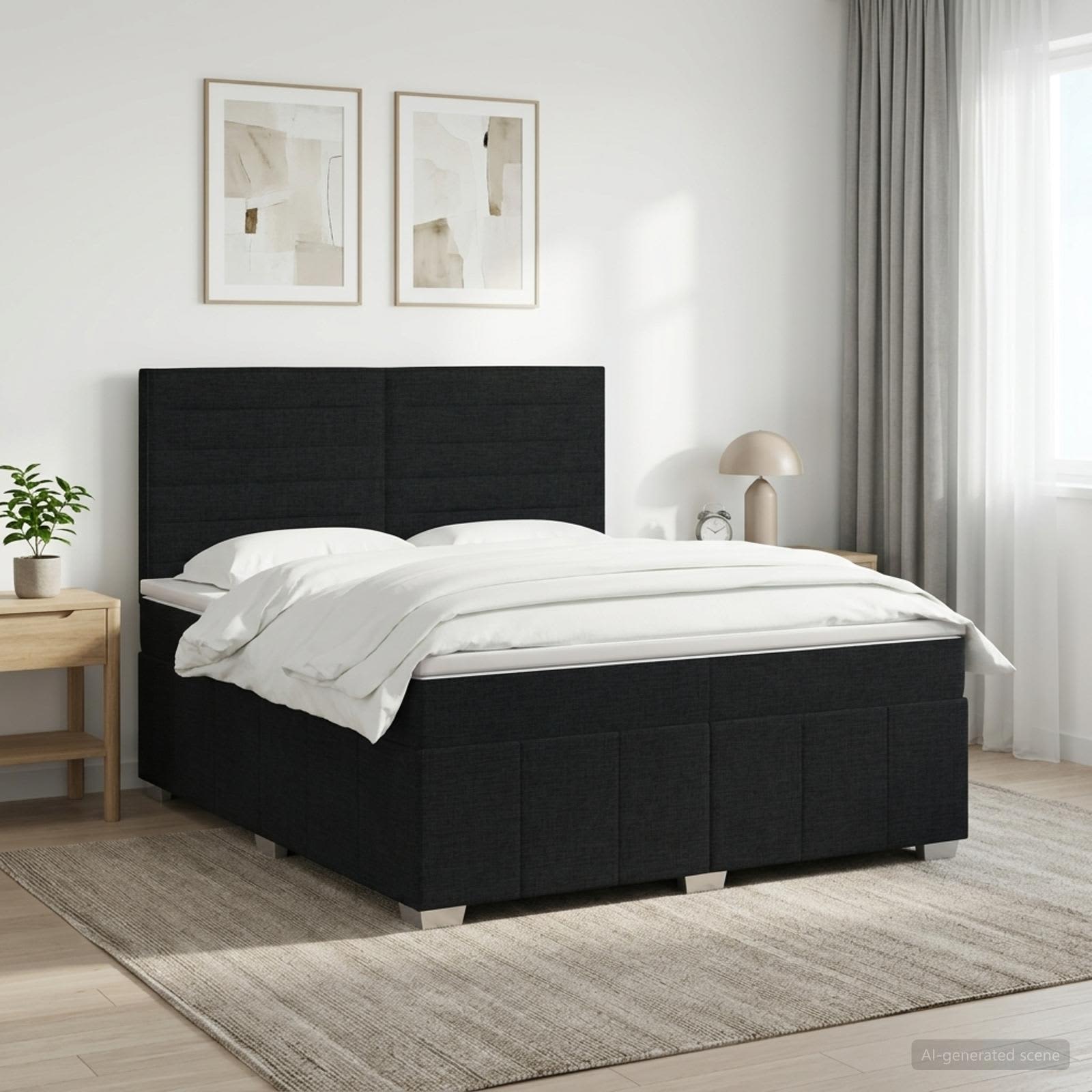 Κρεβάτι box spring με στρώμα Μαύρο 160 x 200 cm Ύφασμα - Pakobazaar