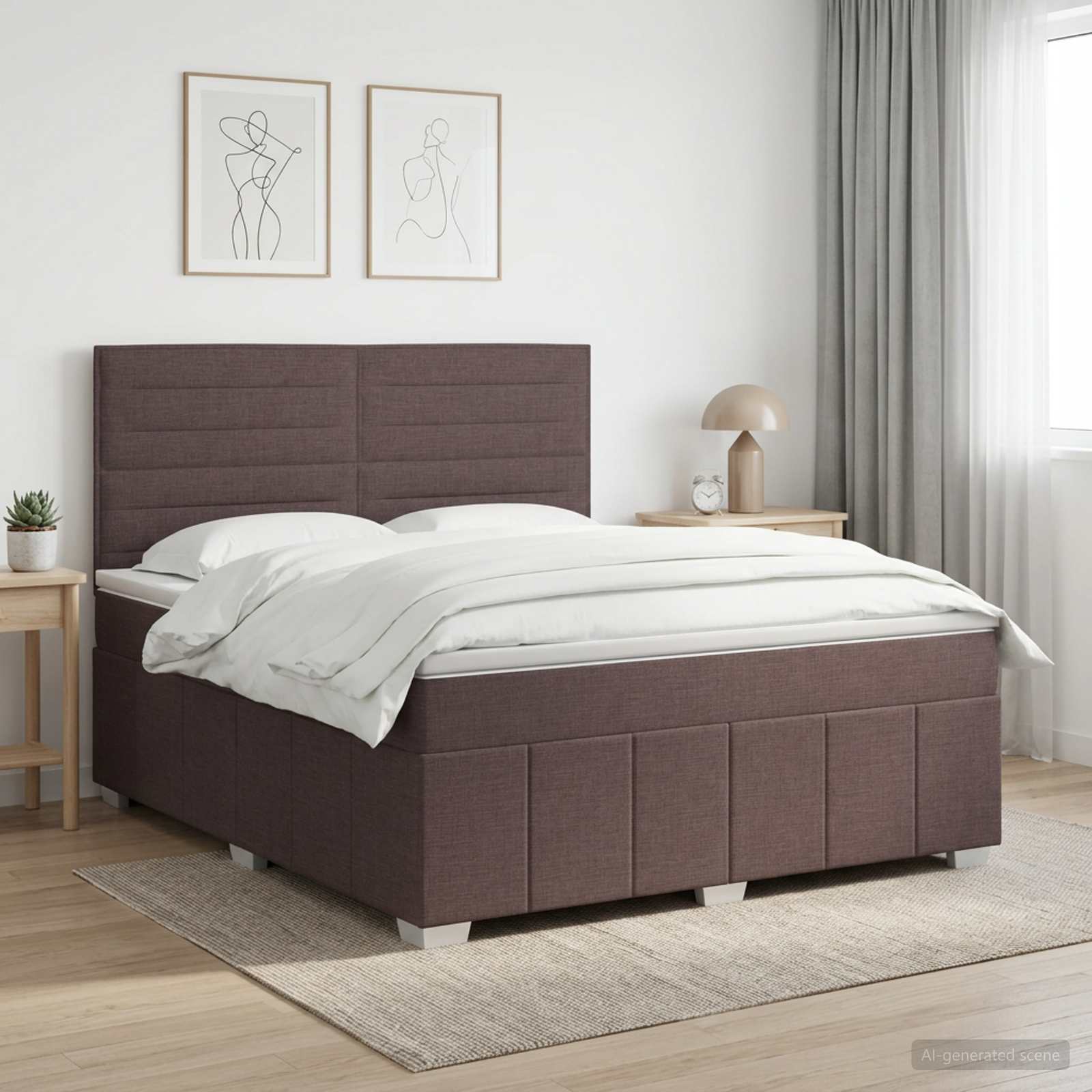 Κρεβάτι box spring με στρώμα Σκούρο Καφέ 140 x 200 cm Ύφασμα - Pakobazaar