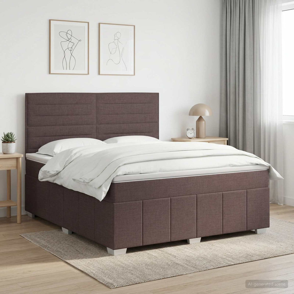 Κρεβάτι box spring με στρώμα Σκούρο Καφέ 180 x 200 cm Ύφασμα