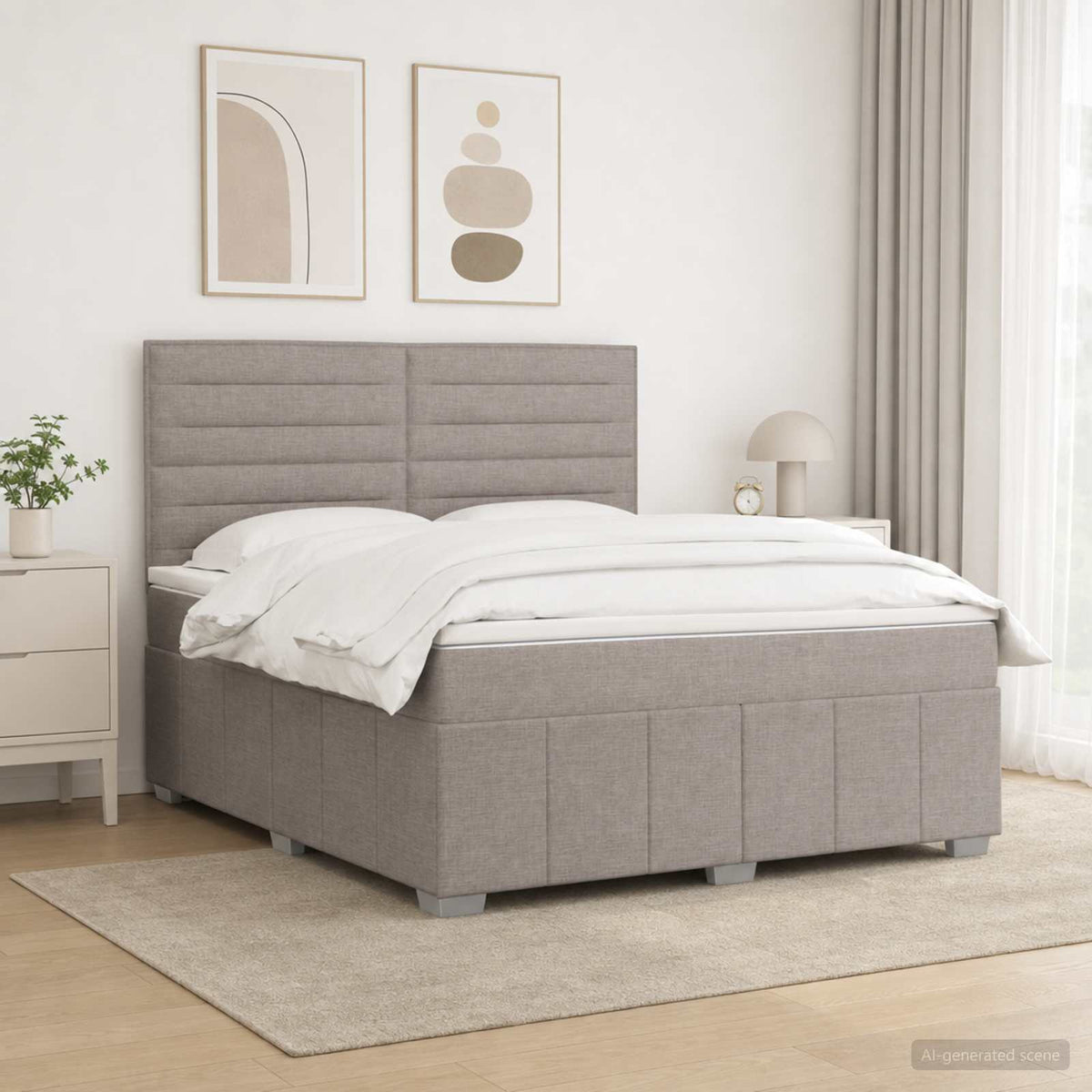 Κρεβάτι box spring με στρώμα Taupe 160 x 200 cm Ύφασμα - Pakobazaar