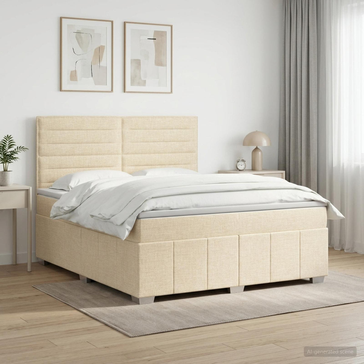 Κρεβάτι box spring με στρώμα Κρεμ 140 x 190 cm Ύφασμα