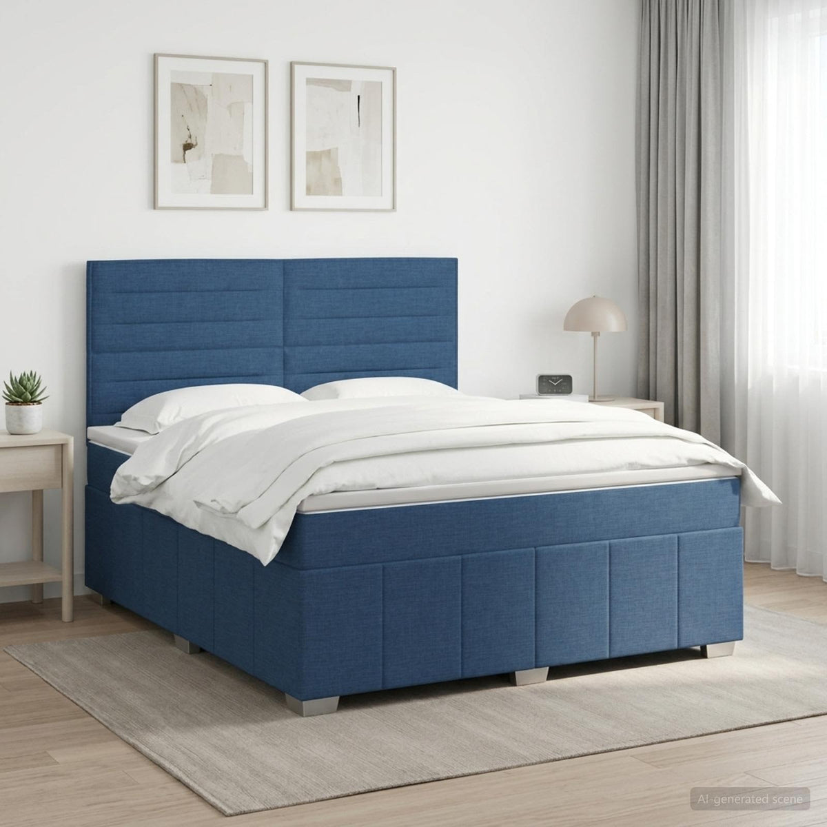 Κρεβάτι box spring με στρώμα Μπλε 140 x 190 cm Ύφασμα