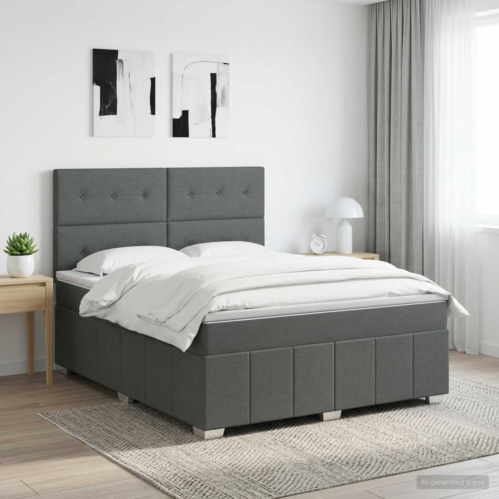Κρεβάτι box spring με στρώμα Σκούρο Γκρι 180 x 200 cm Ύφασμα