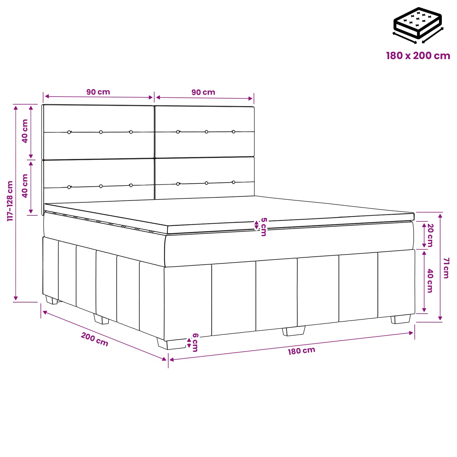 Κρεβάτι box spring με στρώμα Σκούρο Γκρι 180 x 200 cm Ύφασμα