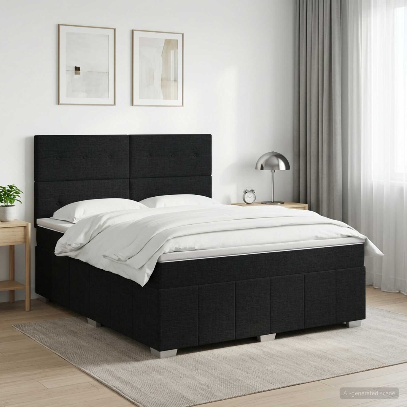 Κρεβάτι box spring με στρώμα Μαύρο 160 x 200 cm Ύφασμα - Pakobazaar