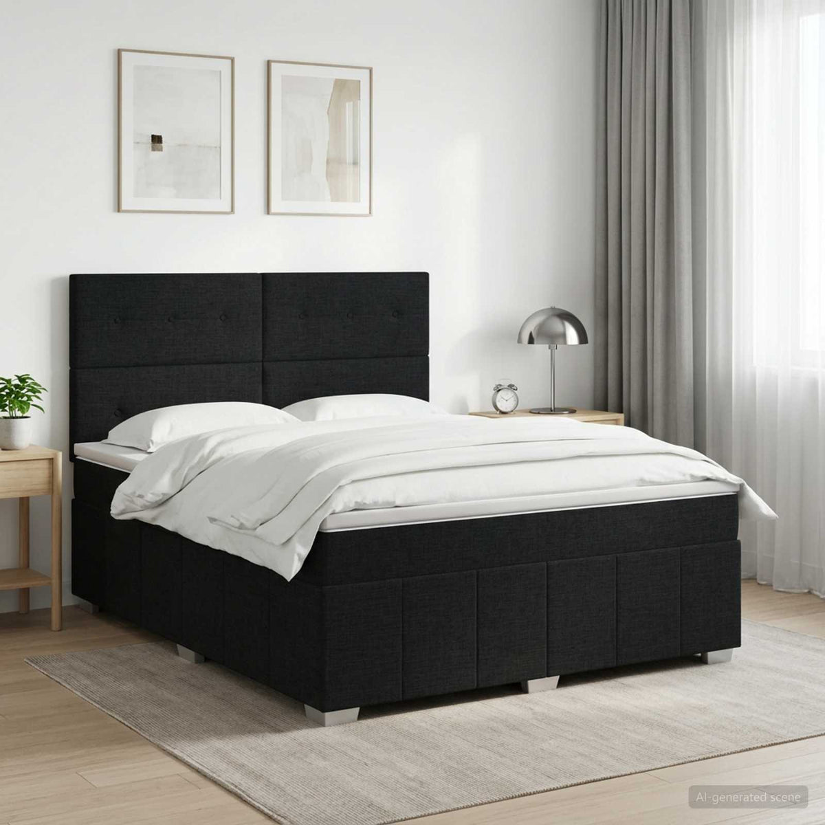 Κρεβάτι box spring με στρώμα Μαύρο 140 x 200 cm Ύφασμα - Pakobazaar