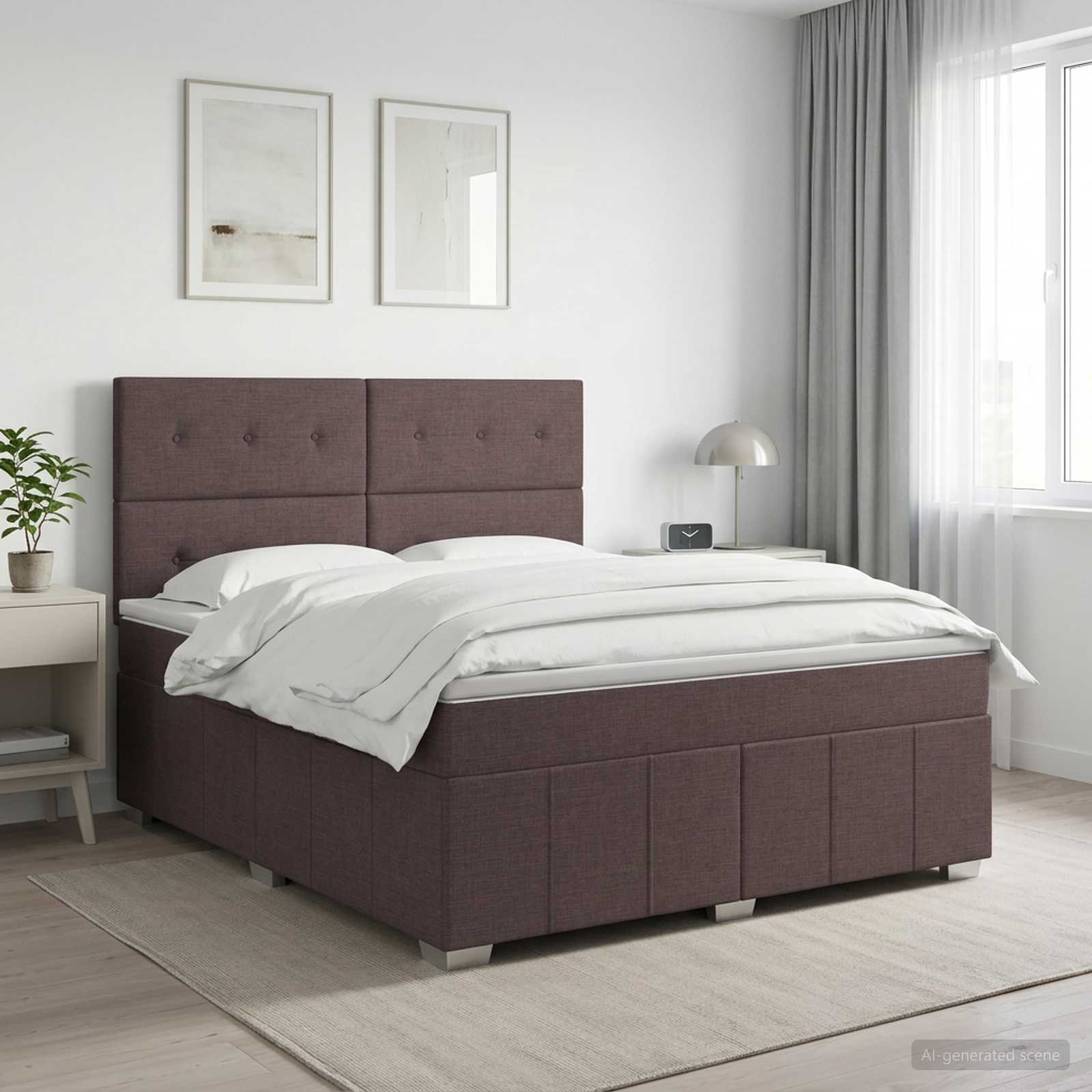 Κρεβάτι box spring με στρώμα Σκούρο Καφέ 180 x 200 cm Ύφασμα - Pakobazaar