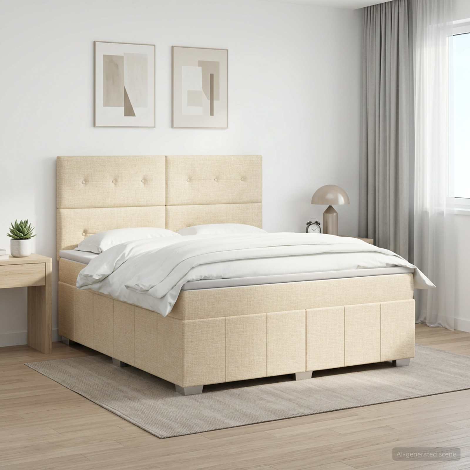 Κρεβάτι box spring με στρώμα Κρεμ 180 x 200 cm Ύφασμα - Pakobazaar