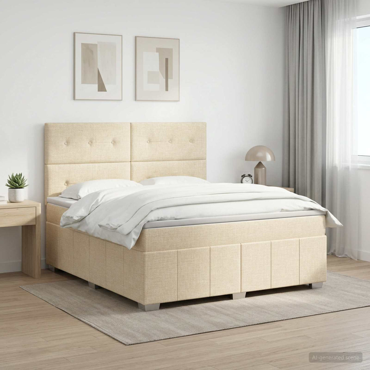 Κρεβάτι box spring με στρώμα Κρεμ 180 x 200 cm Ύφασμα - Pakobazaar