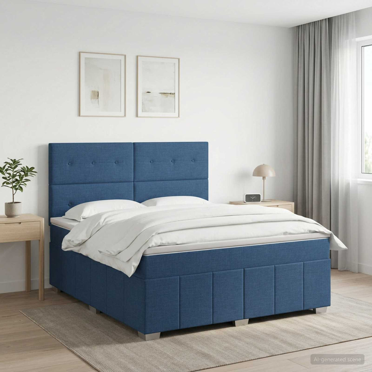 Κρεβάτι box spring με στρώμα Μπλε 140 x 190 cm Ύφασμα
