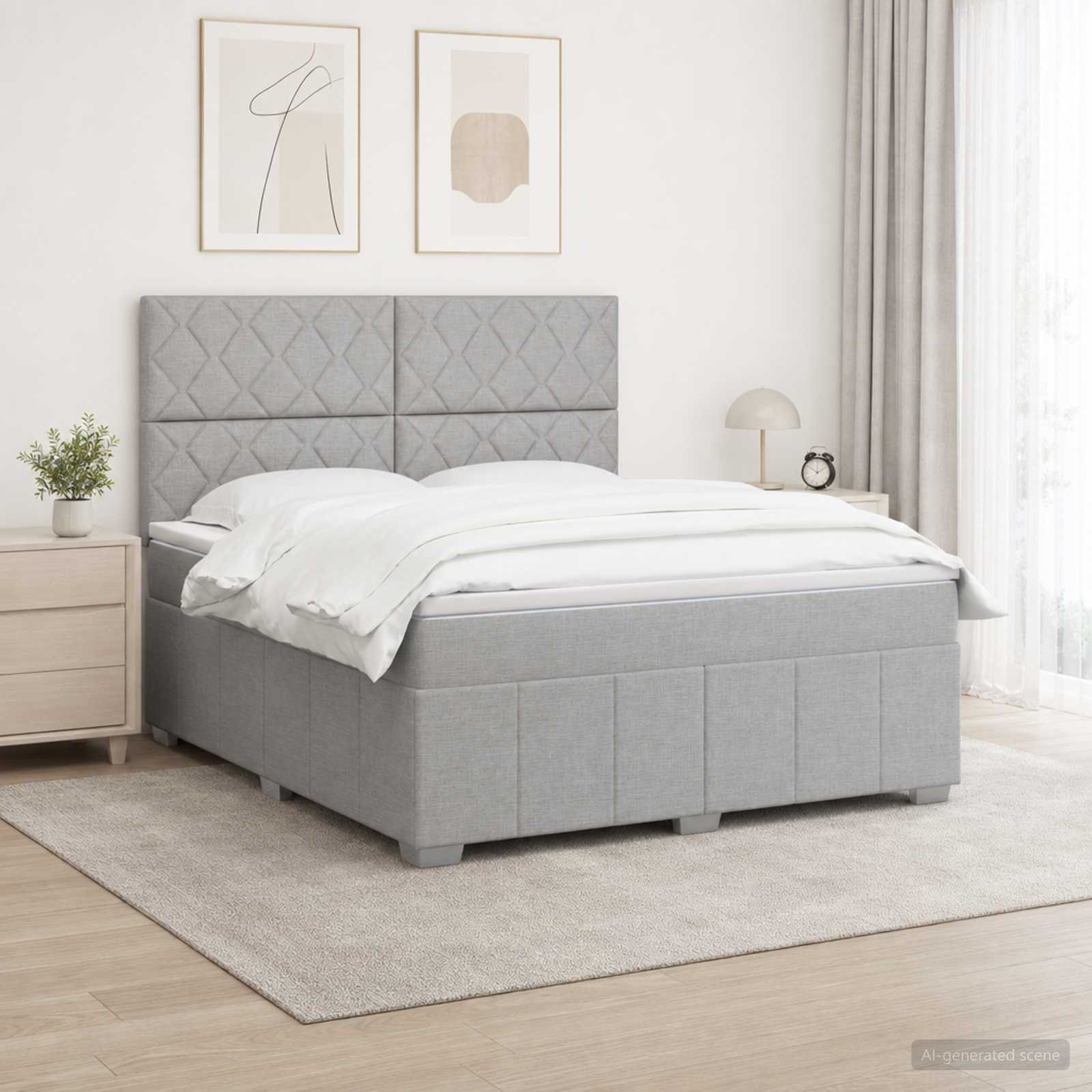 Κρεβάτι box spring με στρώμα Ανοιχτό γκρι 180 x 200 cm Ύφασμα - Pakobazaar
