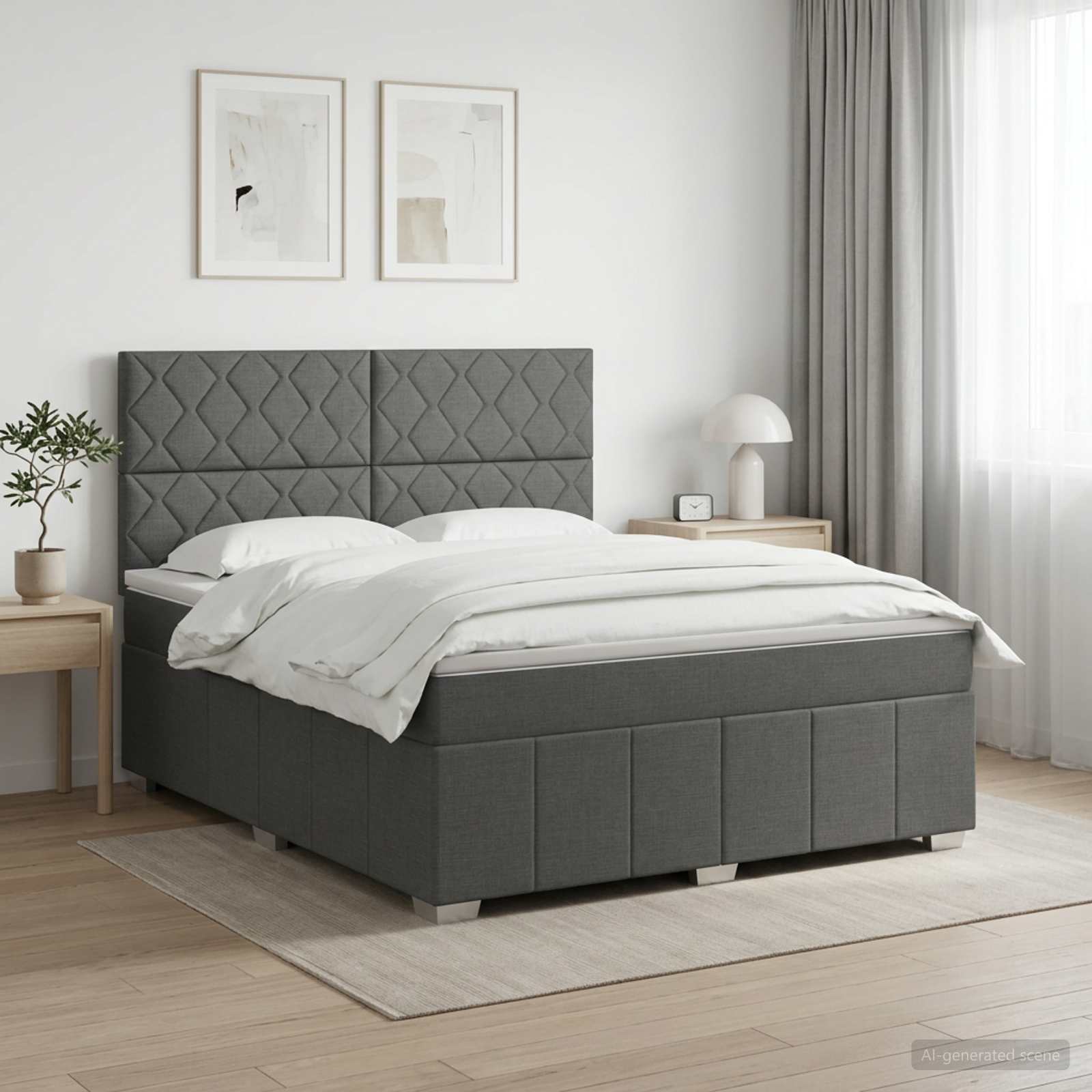 Κρεβάτι box spring με στρώμα Σκούρο Γκρι 180 x 200 cm Ύφασμα - Pakobazaar