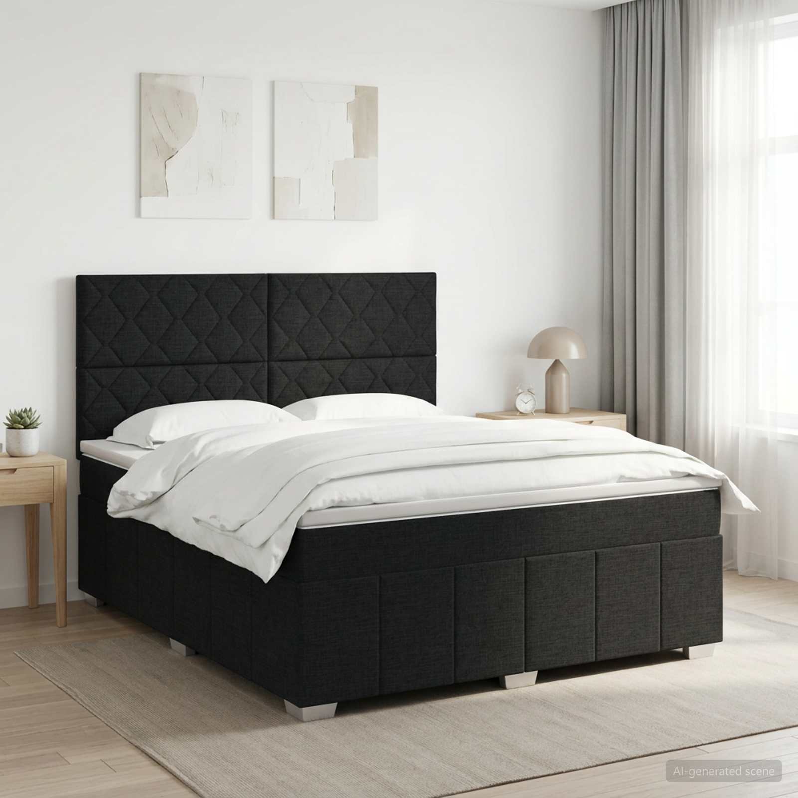 Κρεβάτι box spring με στρώμα Μαύρο 140 x 200 cm Ύφασμα - Pakobazaar