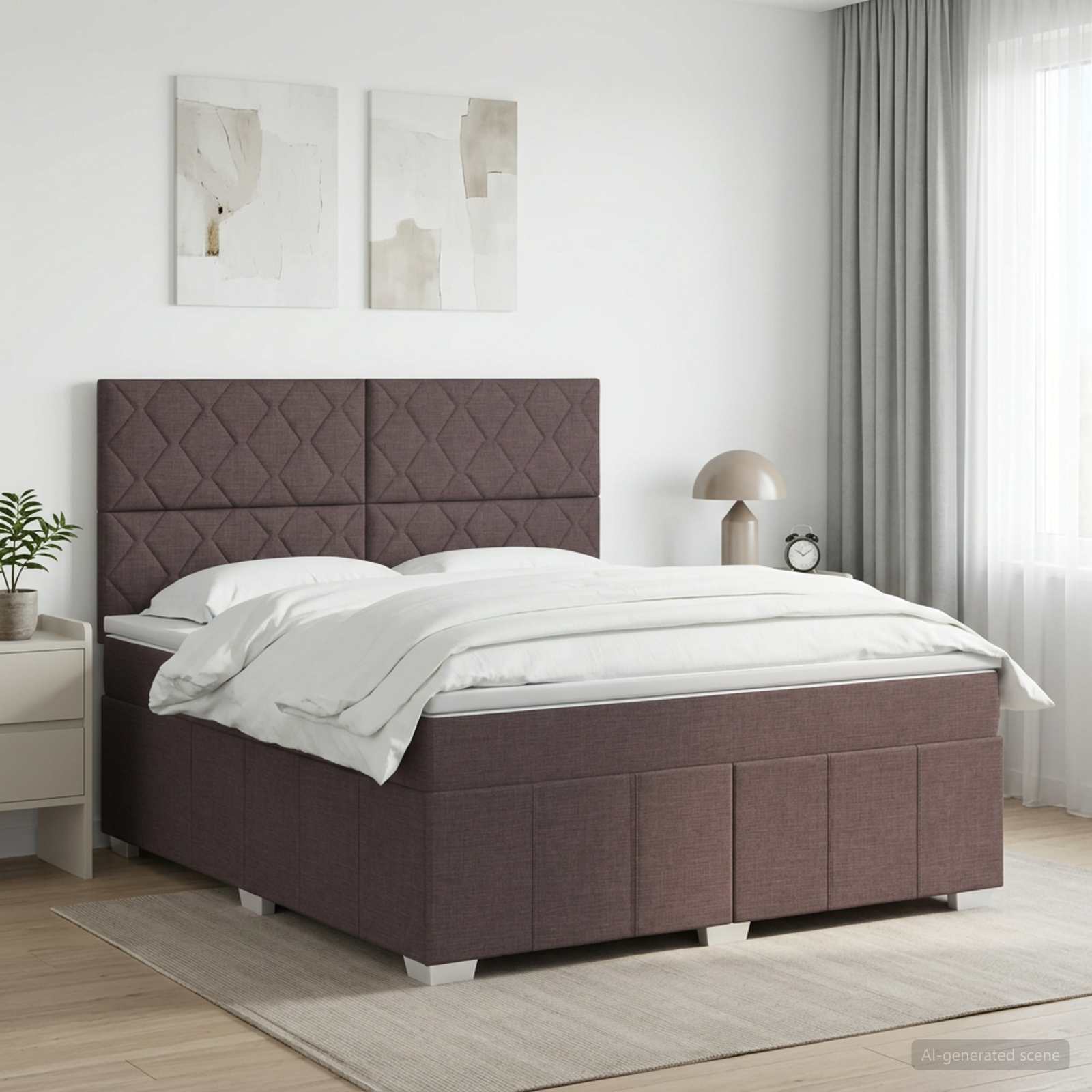 Κρεβάτι box spring με στρώμα Σκούρο Καφέ 160 x 200 cm Ύφασμα - Pakobazaar