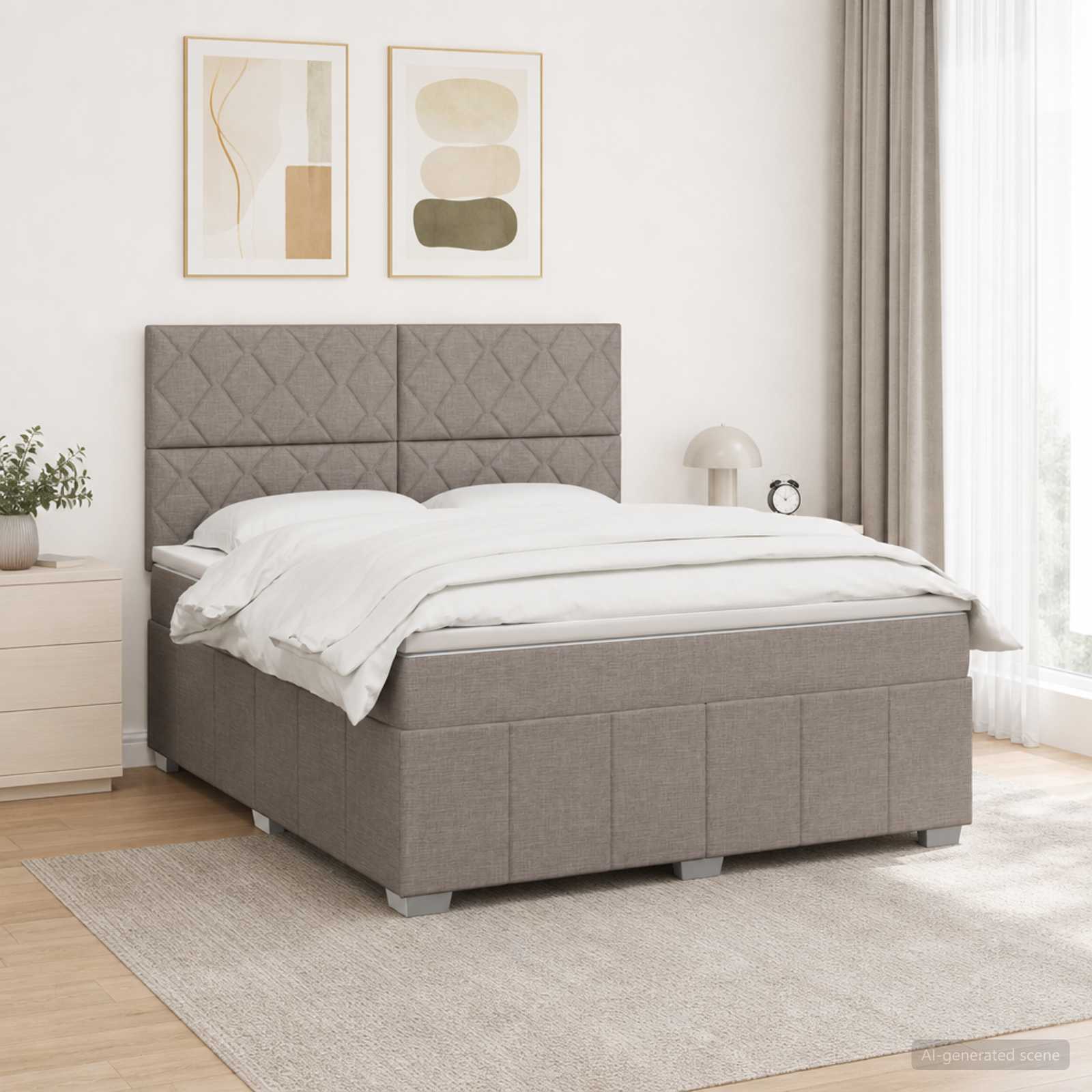 Κρεβάτι box spring με στρώμα Taupe 180 x 200 cm Ύφασμα - Pakobazaar