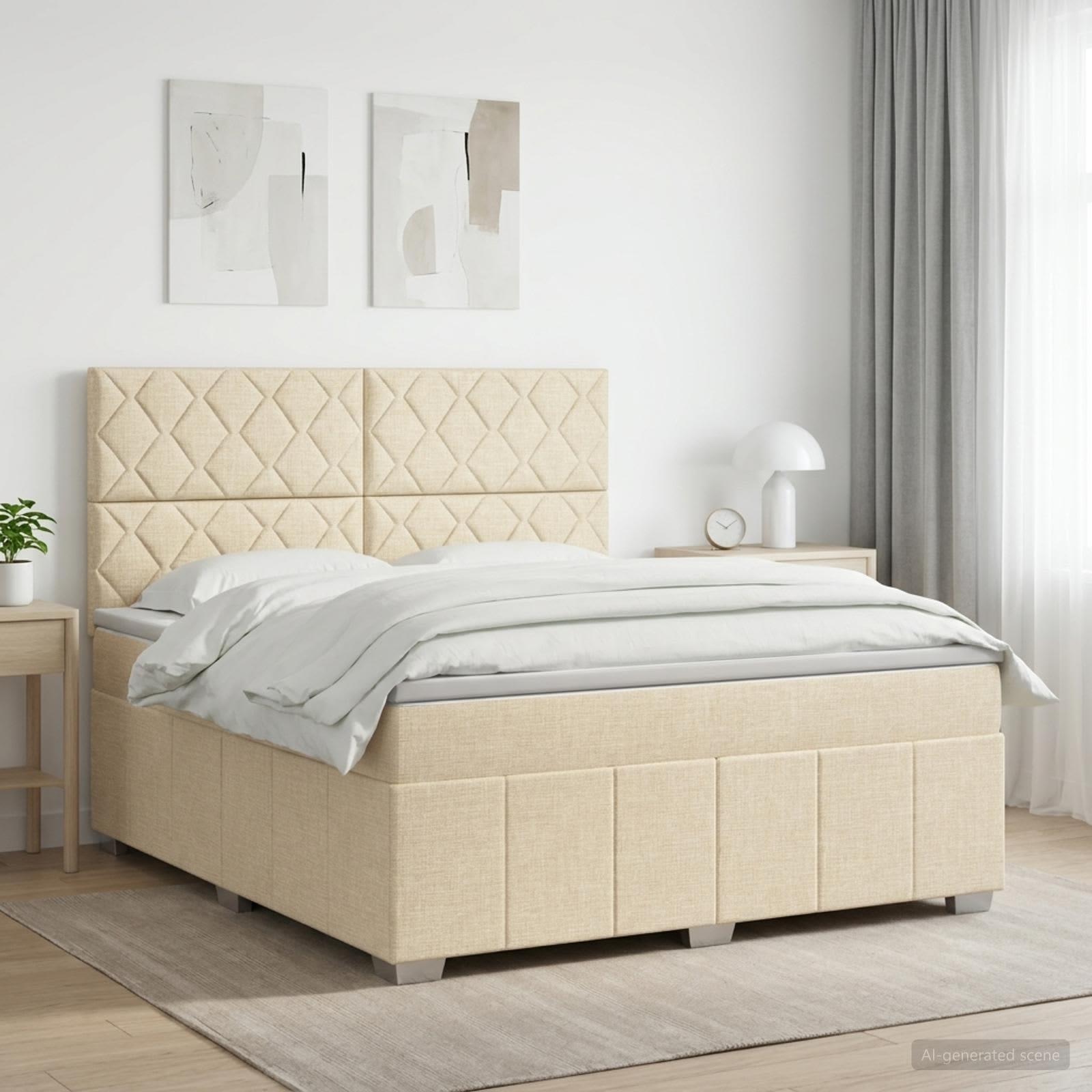 Κρεβάτι box spring με στρώμα Κρεμ 180 x 200 cm Ύφασμα - Pakobazaar