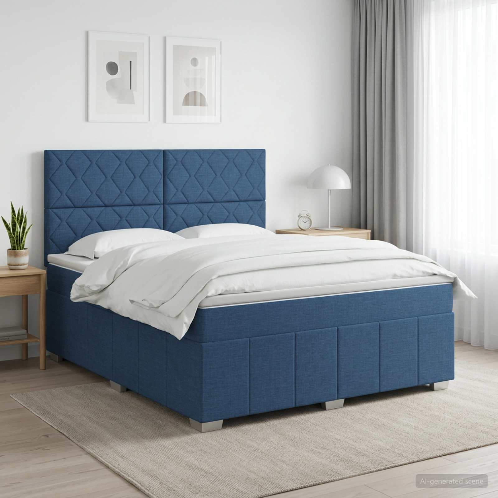 Κρεβάτι box spring με στρώμα Μπλε 140 x 200 cm Ύφασμα - Pakobazaar
