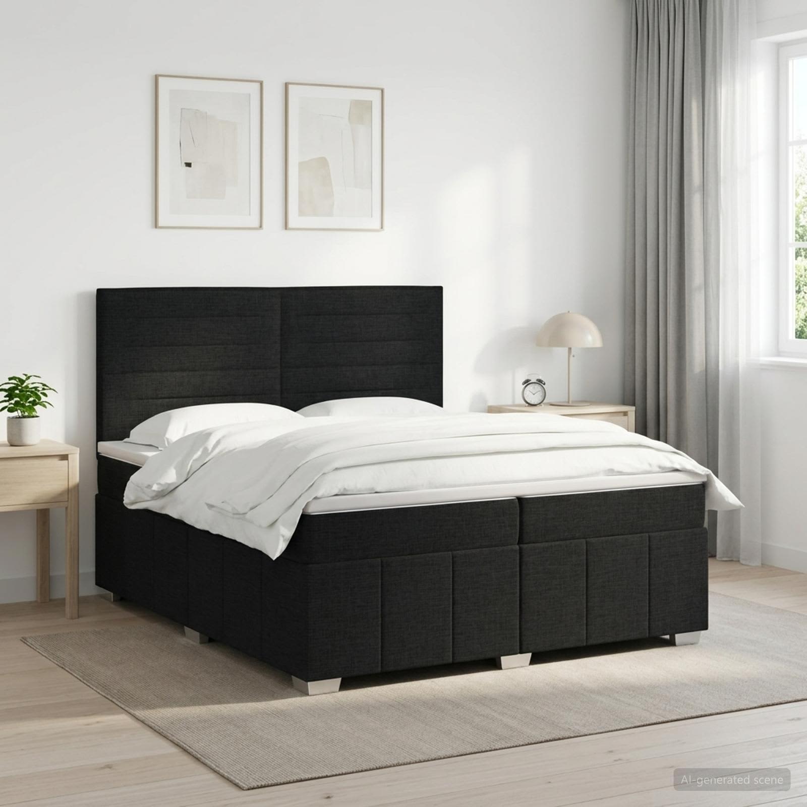 Κρεβάτι box spring με στρώμα Μαύρο 200 x 200 cm Ύφασμα