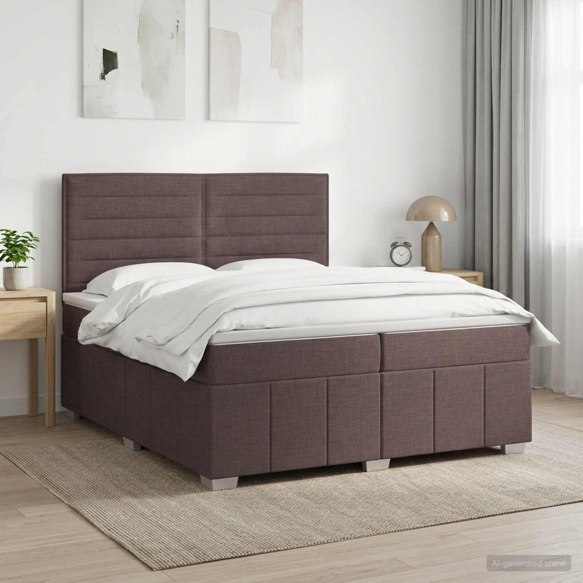 Κρεβάτι box spring με στρώμα Σκούρο Καφέ 200 x 200 cm Ύφασμα