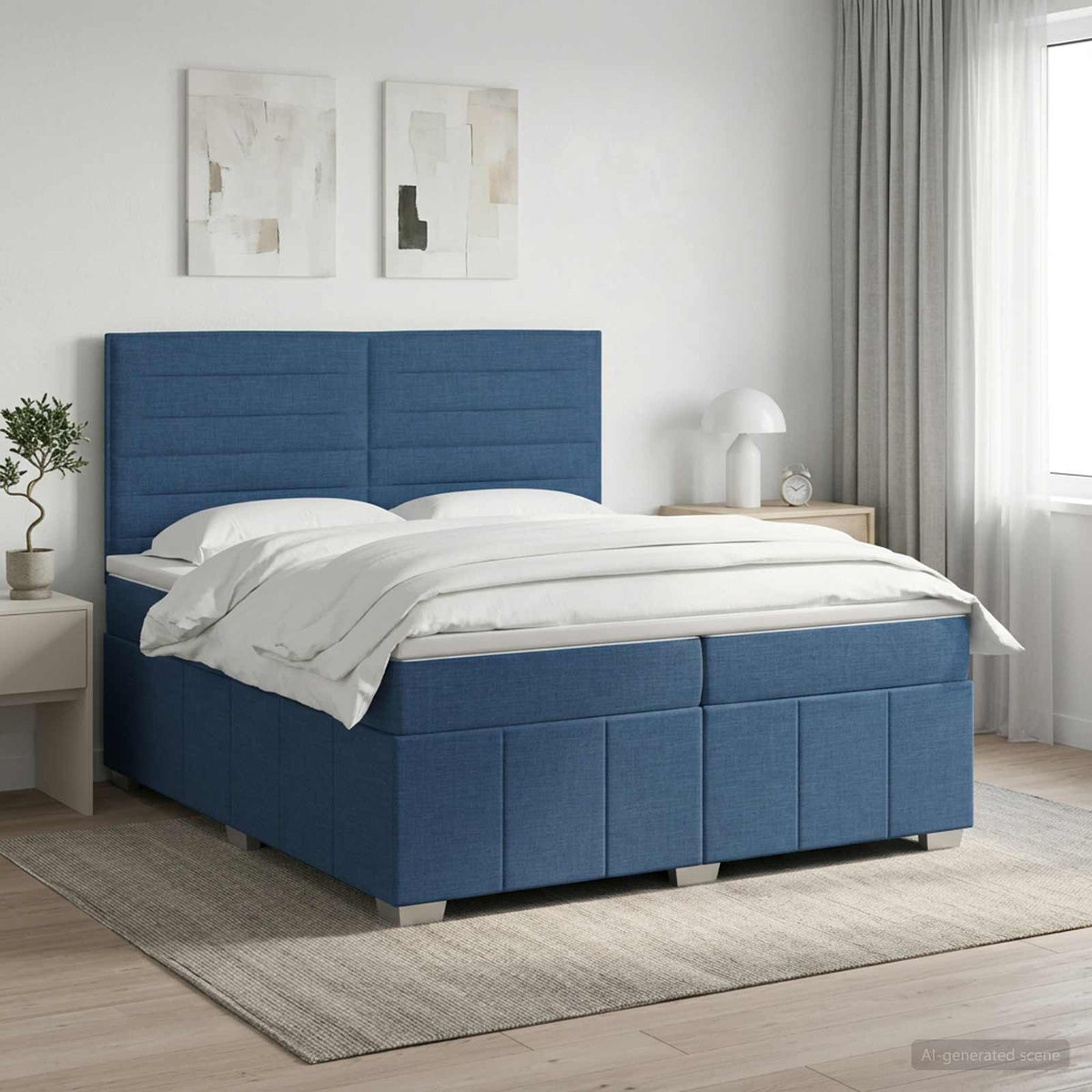 Κρεβάτι box spring με στρώμα Μπλε 200 x 200 cm Ύφασμα