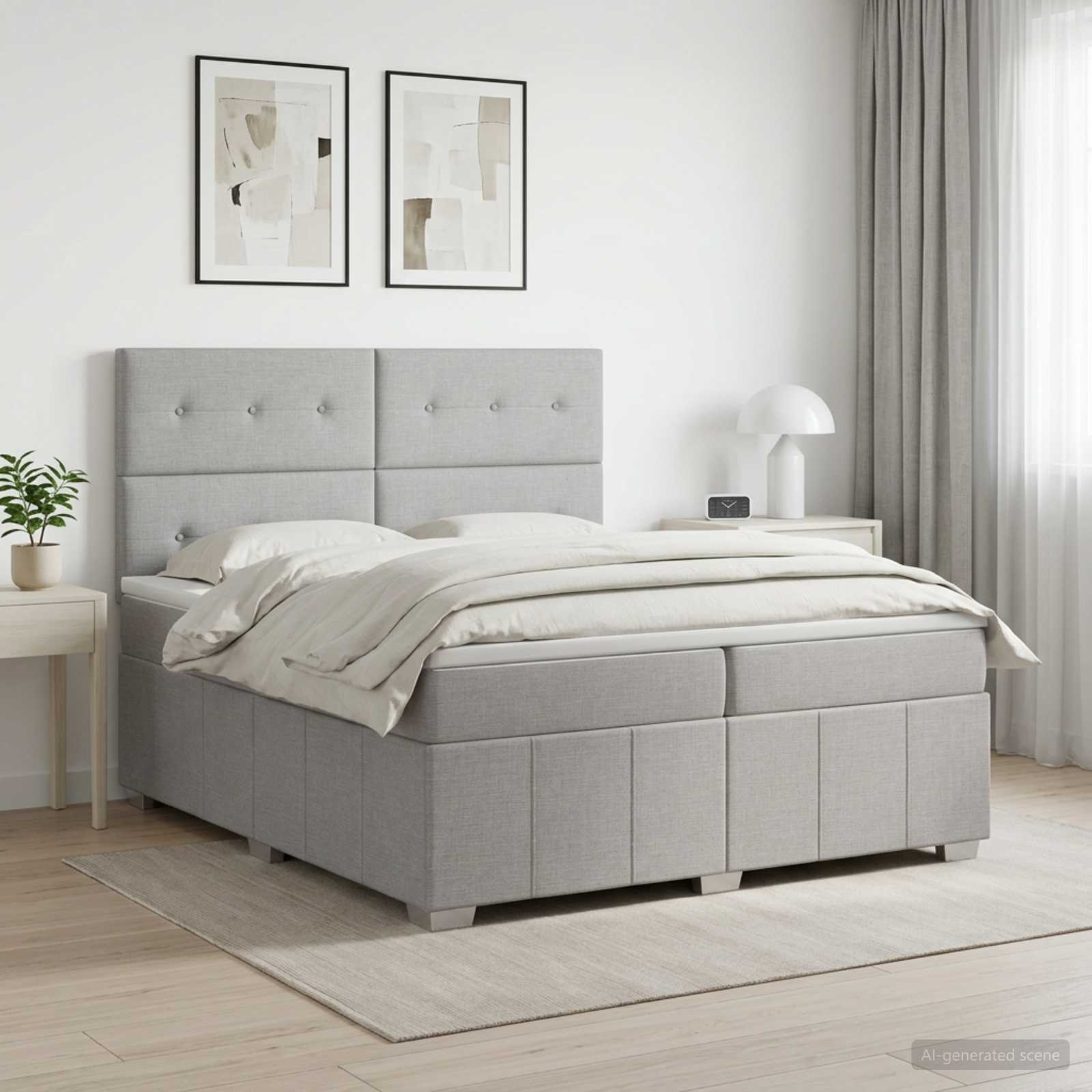 Κρεβάτι box spring με στρώμα Ανοιχτό γκρι 200 x 200 cm Ύφασμα - Pakobazaar