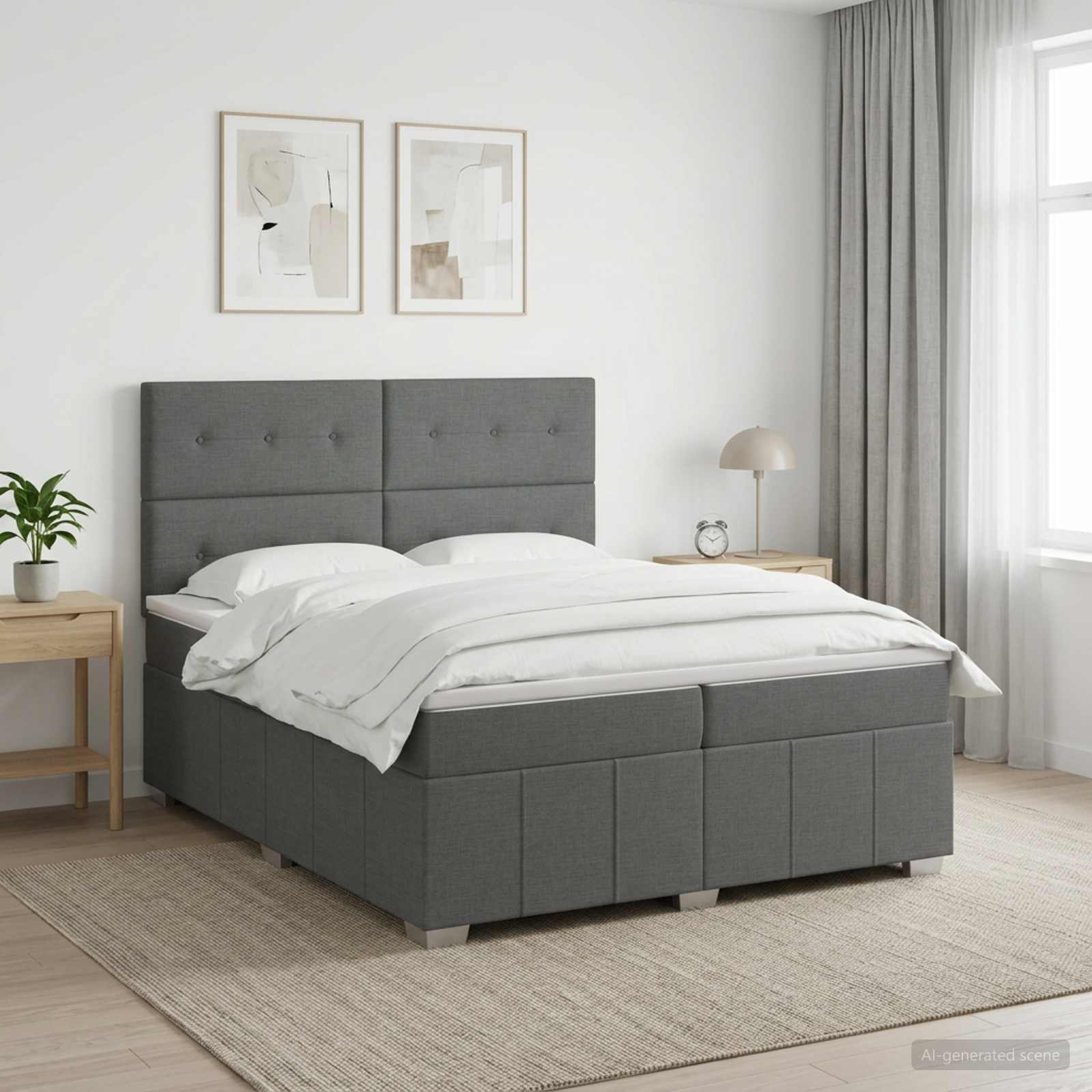Κρεβάτι box spring με στρώμα Σκούρο Γκρι 200 x 200 cm Ύφασμα - Pakobazaar