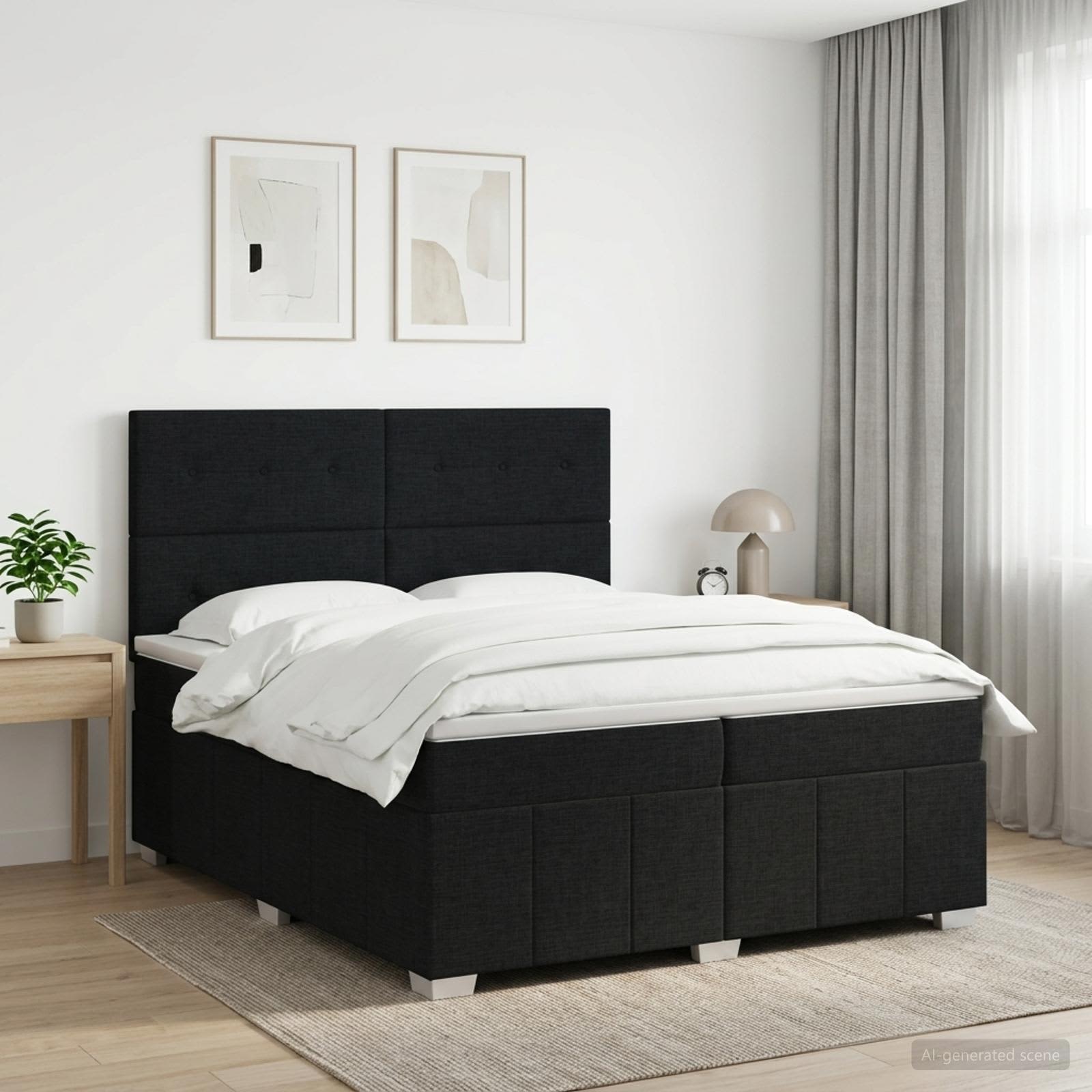 Κρεβάτι box spring με στρώμα Μαύρο 200 x 200 cm Ύφασμα - Pakobazaar