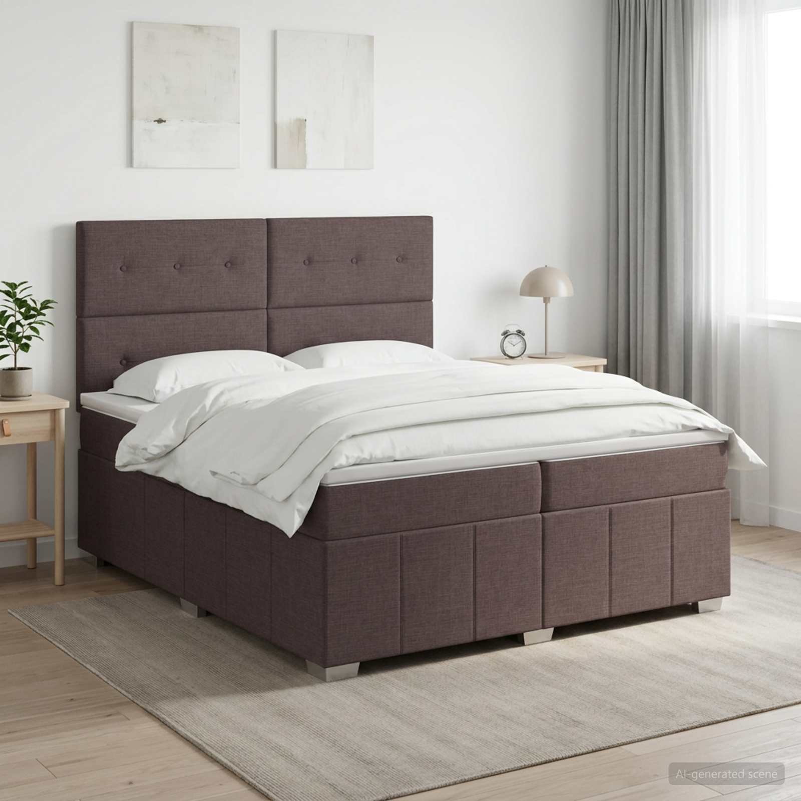Κρεβάτι box spring με στρώμα Σκούρο Καφέ 200 x 200 cm Ύφασμα