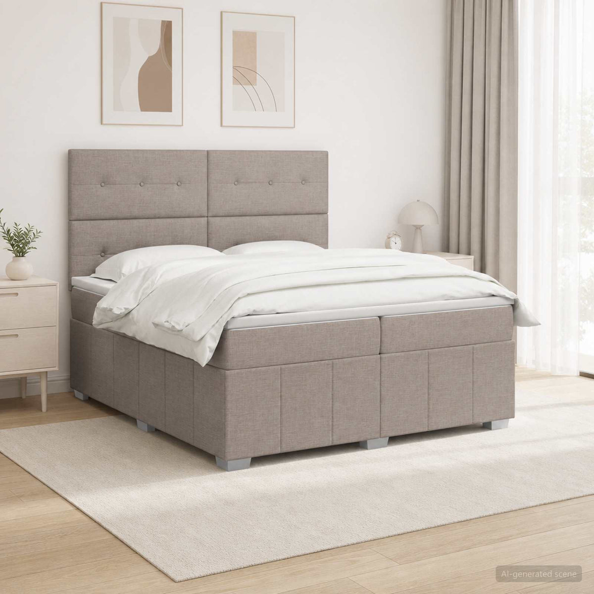 Κρεβάτι box spring με στρώμα Taupe 200 x 200 cm Ύφασμα - Pakobazaar
