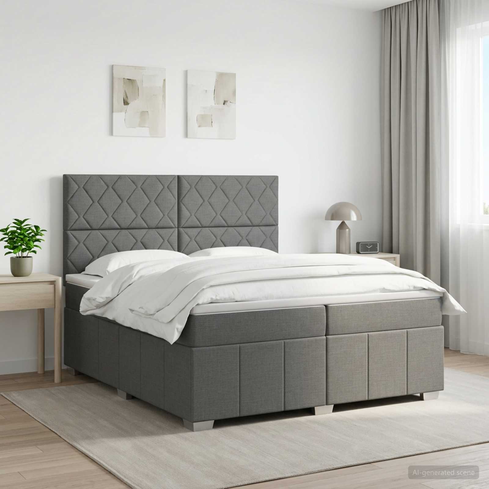 Κρεβάτι box spring με στρώμα Σκούρο Γκρι 200 x 200 cm Ύφασμα - Pakobazaar