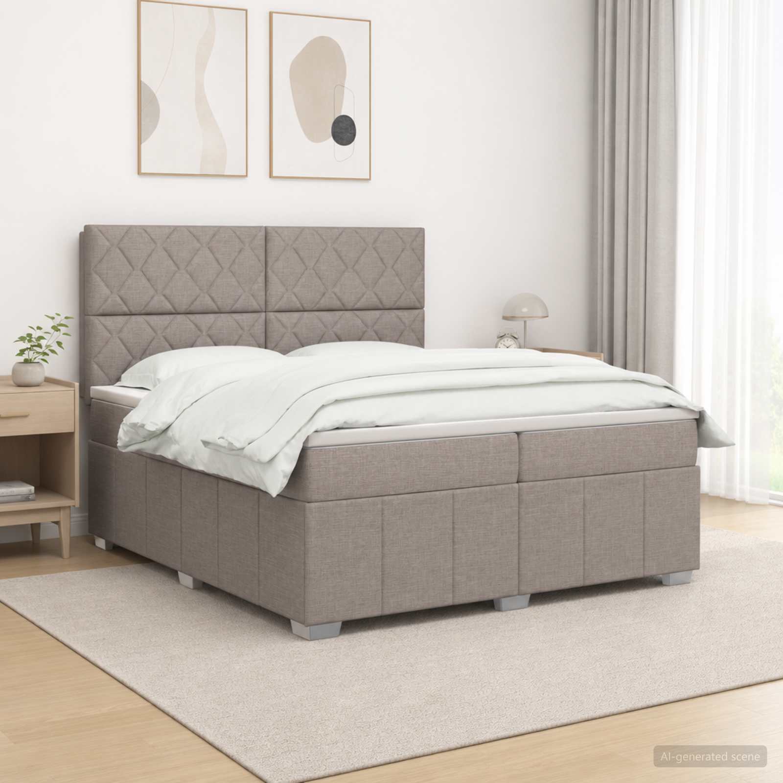 Κρεβάτι box spring με στρώμα Taupe 200 x 200 cm Ύφασμα - Pakobazaar
