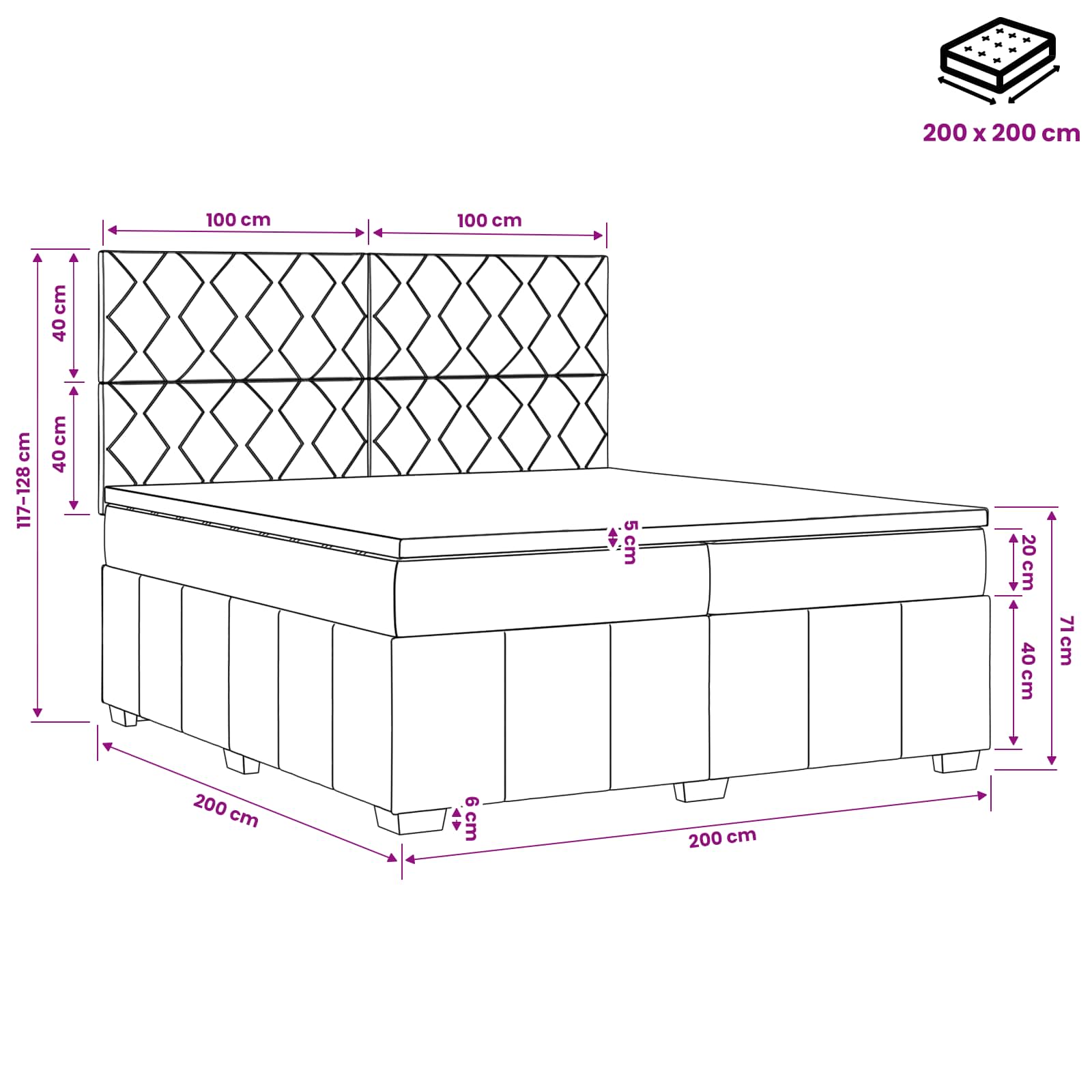Κρεβάτι box spring με στρώμα Taupe 200 x 200 cm Ύφασμα - Pakobazaar