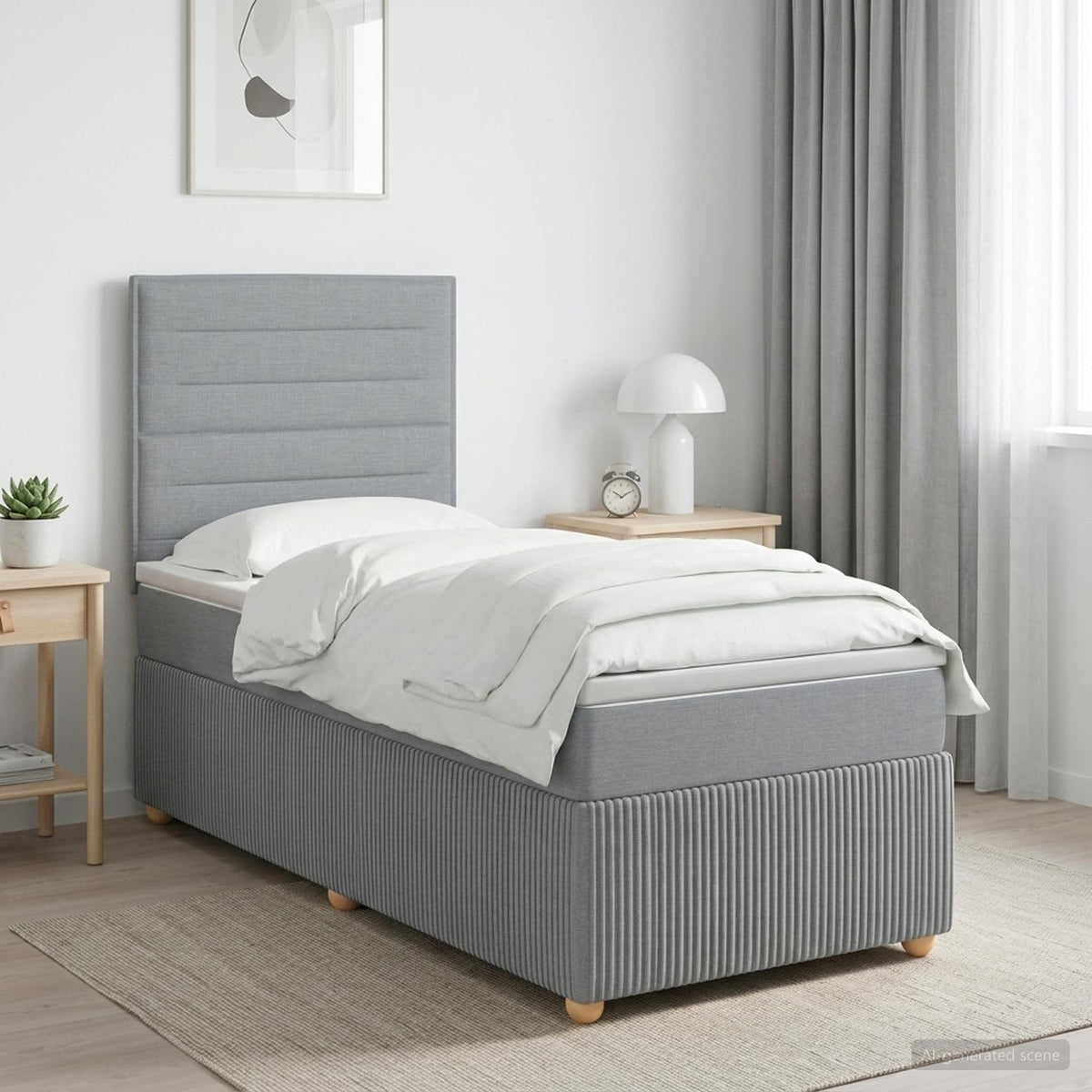 Κρεβάτι box spring με στρώμα Ανοιχτό γκρι 90 x 200 cm Ύφασμα