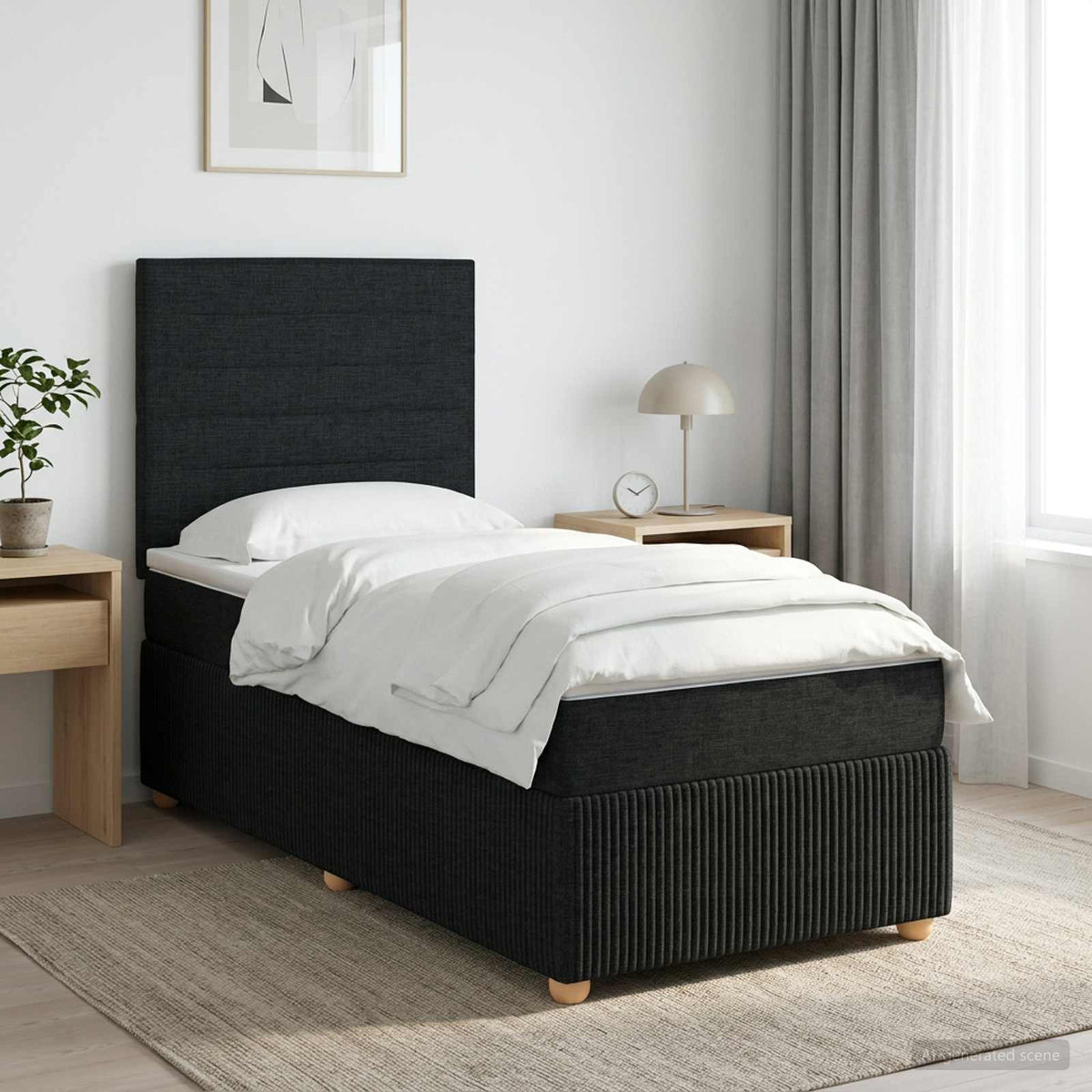 Κρεβάτι box spring με στρώμα Μαύρο 100 x 200 cm Ύφασμα