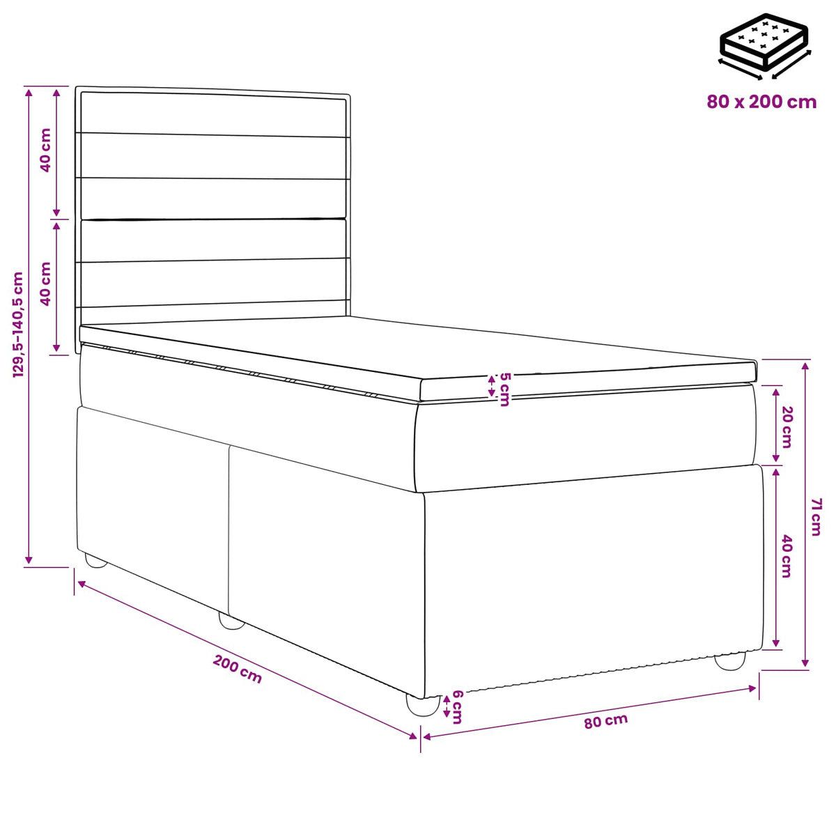 Κρεβάτι box spring με στρώμα Σκούρο Καφέ 80 x 200 cm Ύφασμα - Pakobazaar