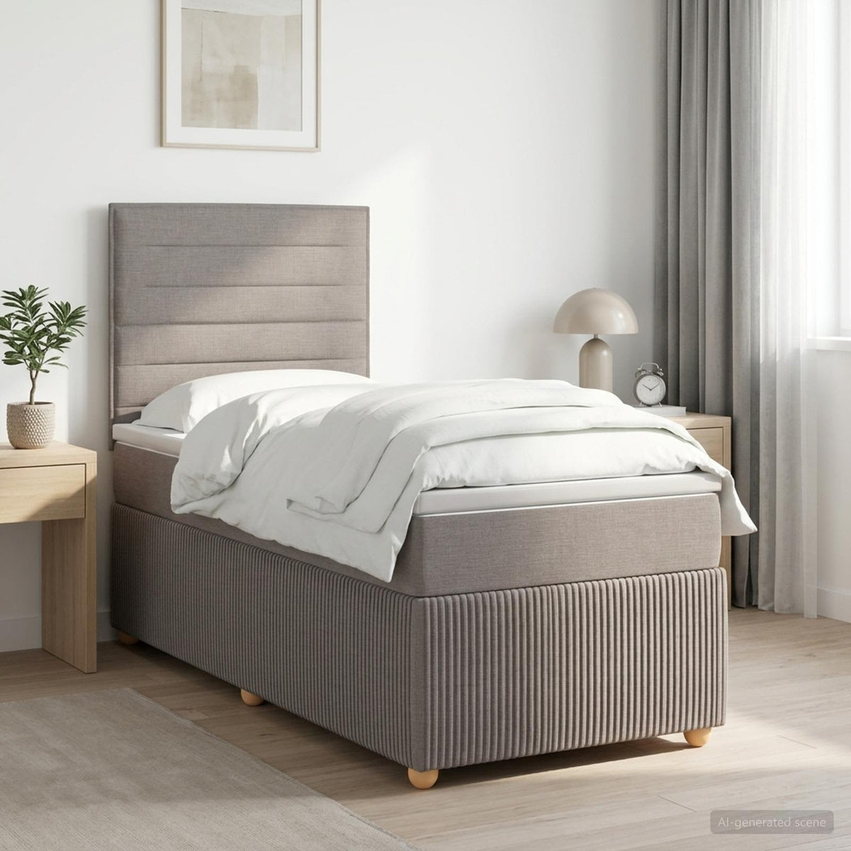 Κρεβάτι box spring με στρώμα Taupe 80 x 200 cm Ύφασμα - Pakobazaar