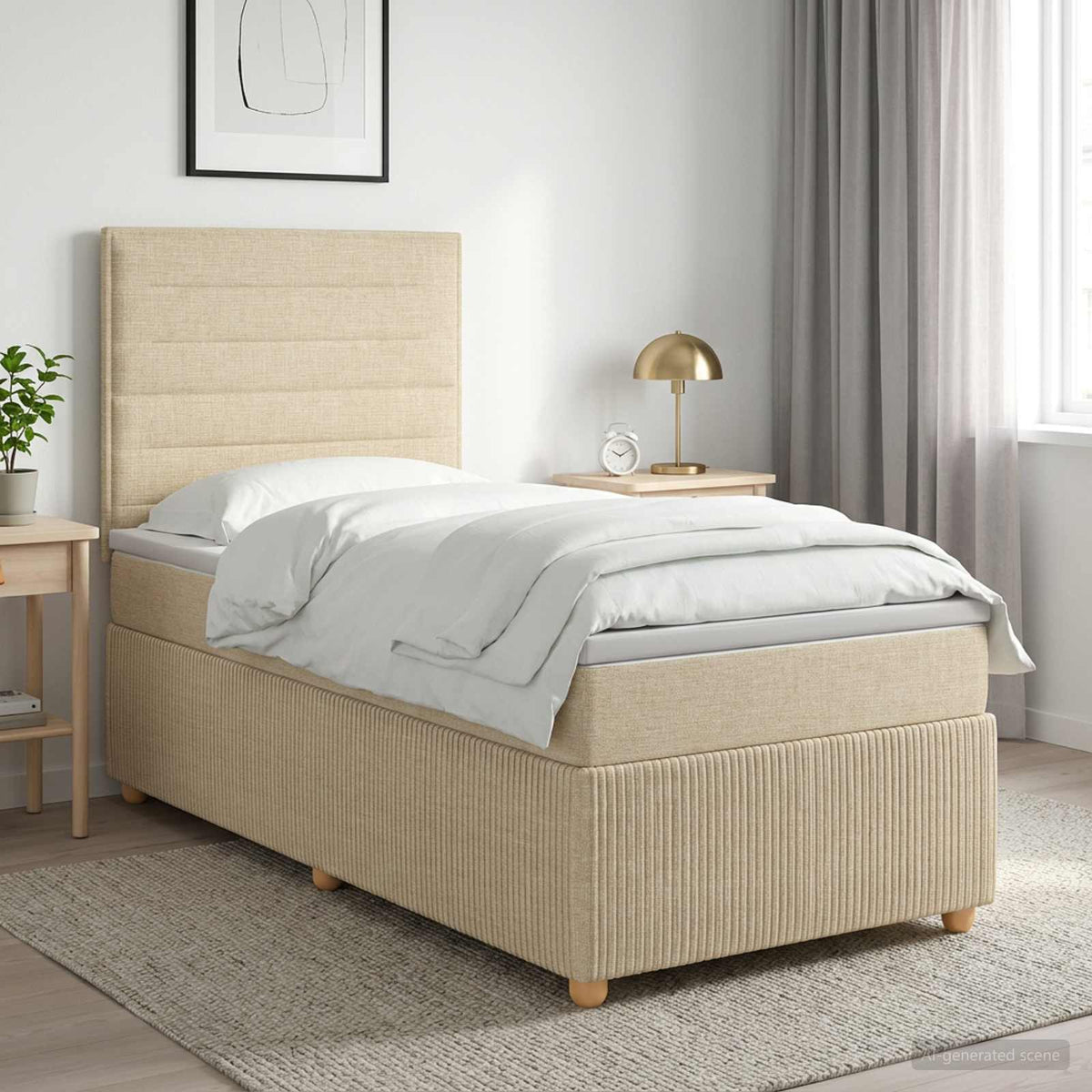 Κρεβάτι box spring με στρώμα Κρεμ 100 x 200 cm Ύφασμα