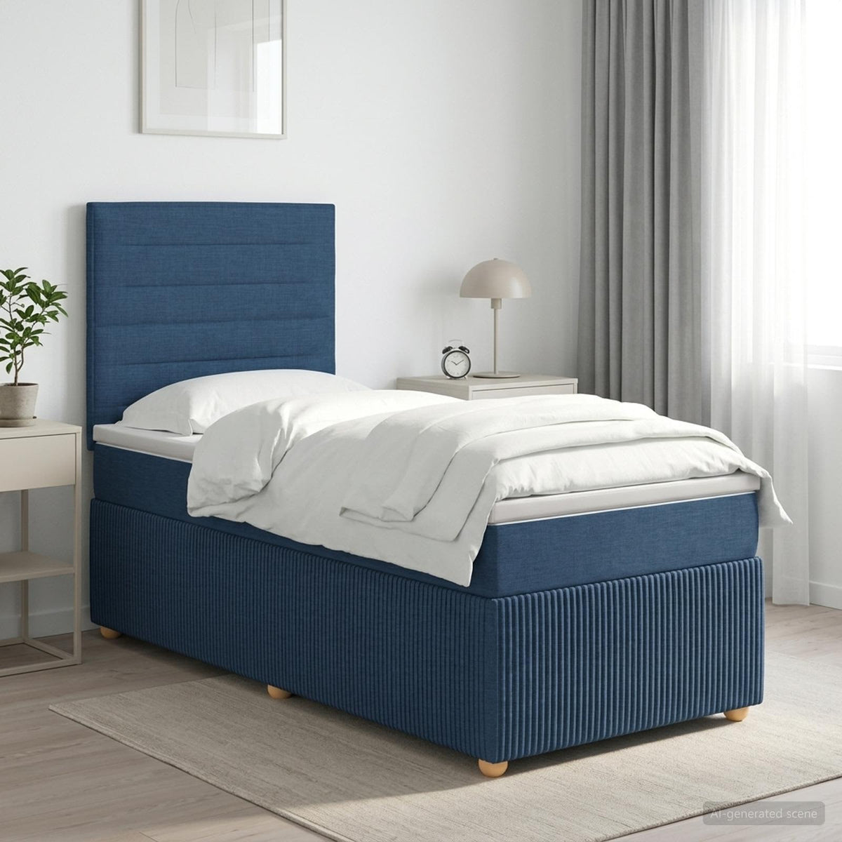 Κρεβάτι box spring με στρώμα Μπλε 100 x 200 cm Ύφασμα - Pakobazaar