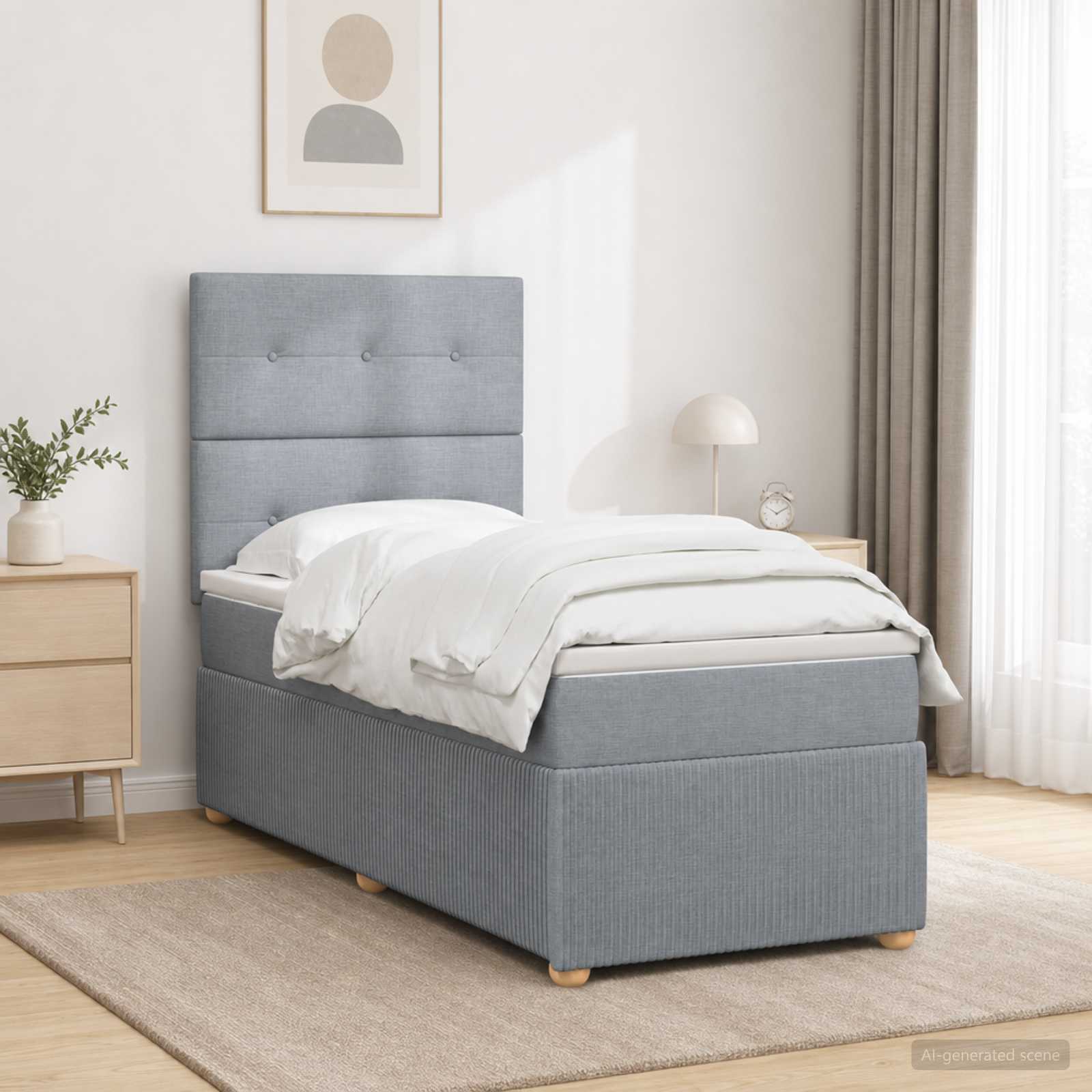 Κρεβάτι box spring με στρώμα Ανοιχτό γκρι 100 x 200 cm Ύφασμα - Pakobazaar