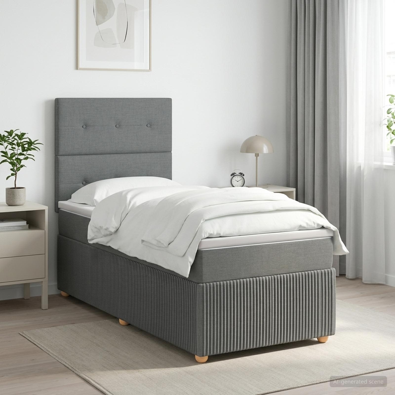 Κρεβάτι box spring με στρώμα Σκούρο Γκρι 100 x 200 cm Ύφασμα - Pakobazaar