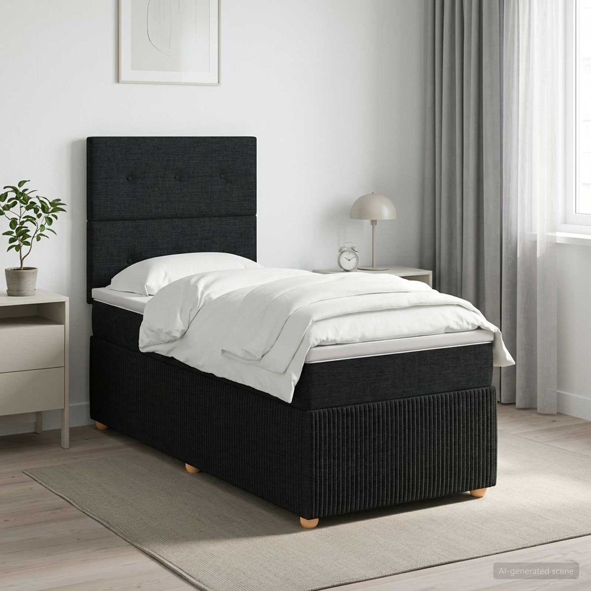 Κρεβάτι box spring με στρώμα Μαύρο 100 x 200 cm Ύφασμα - Pakobazaar