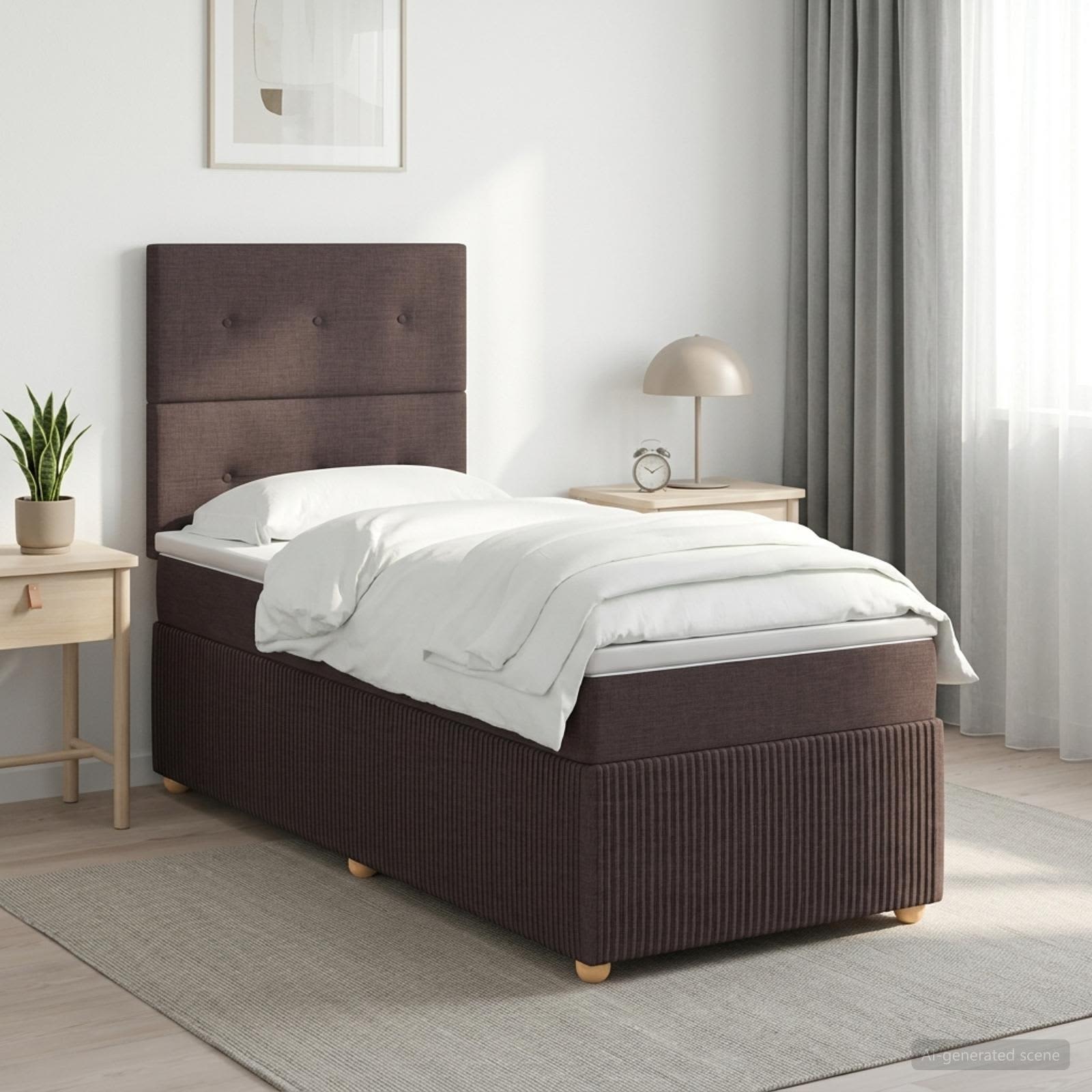 Κρεβάτι box spring με στρώμα Σκούρο Καφέ 100 x 200 cm Ύφασμα - Pakobazaar