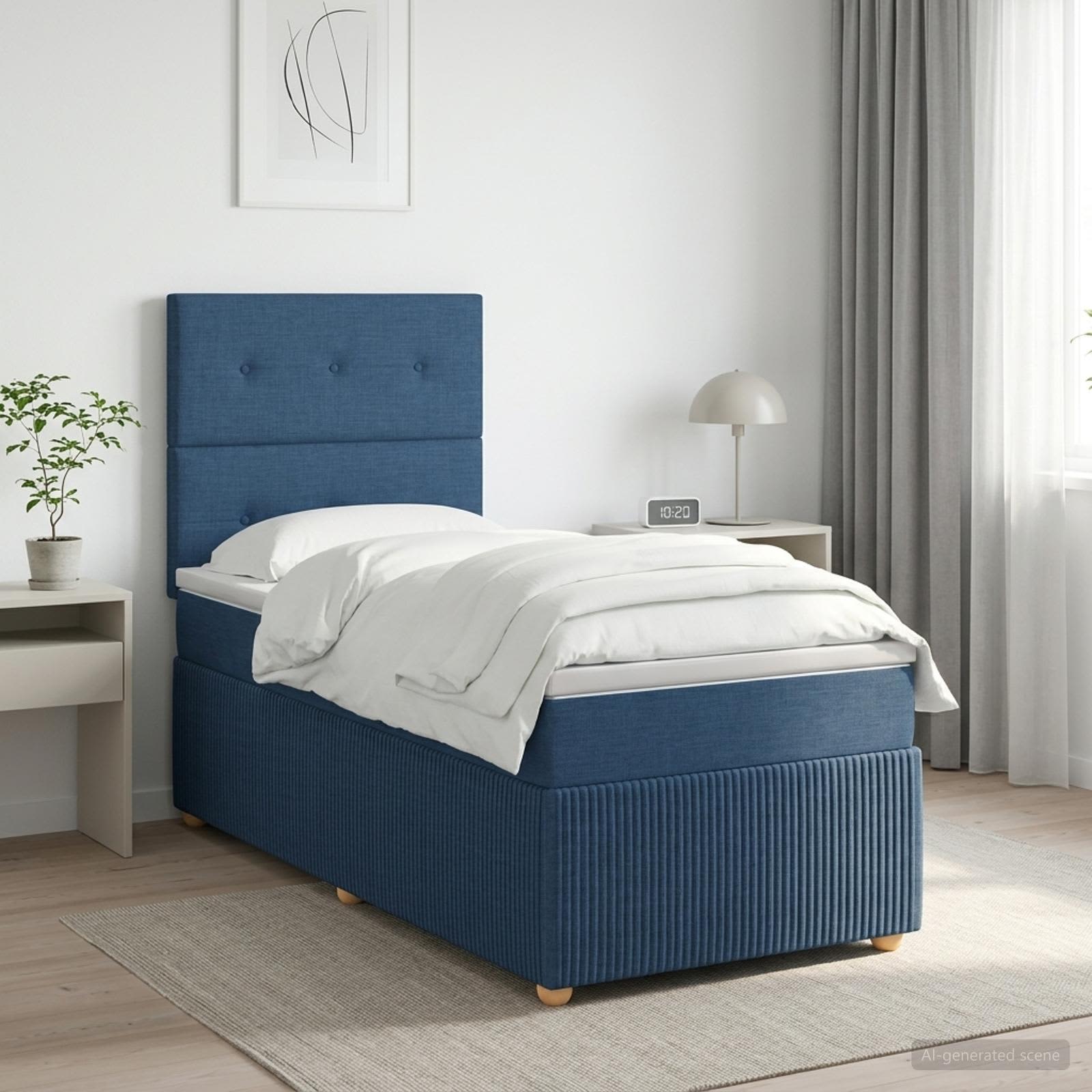 Κρεβάτι box spring με στρώμα Μπλε 90 x 190 cm Ύφασμα - Pakobazaar
