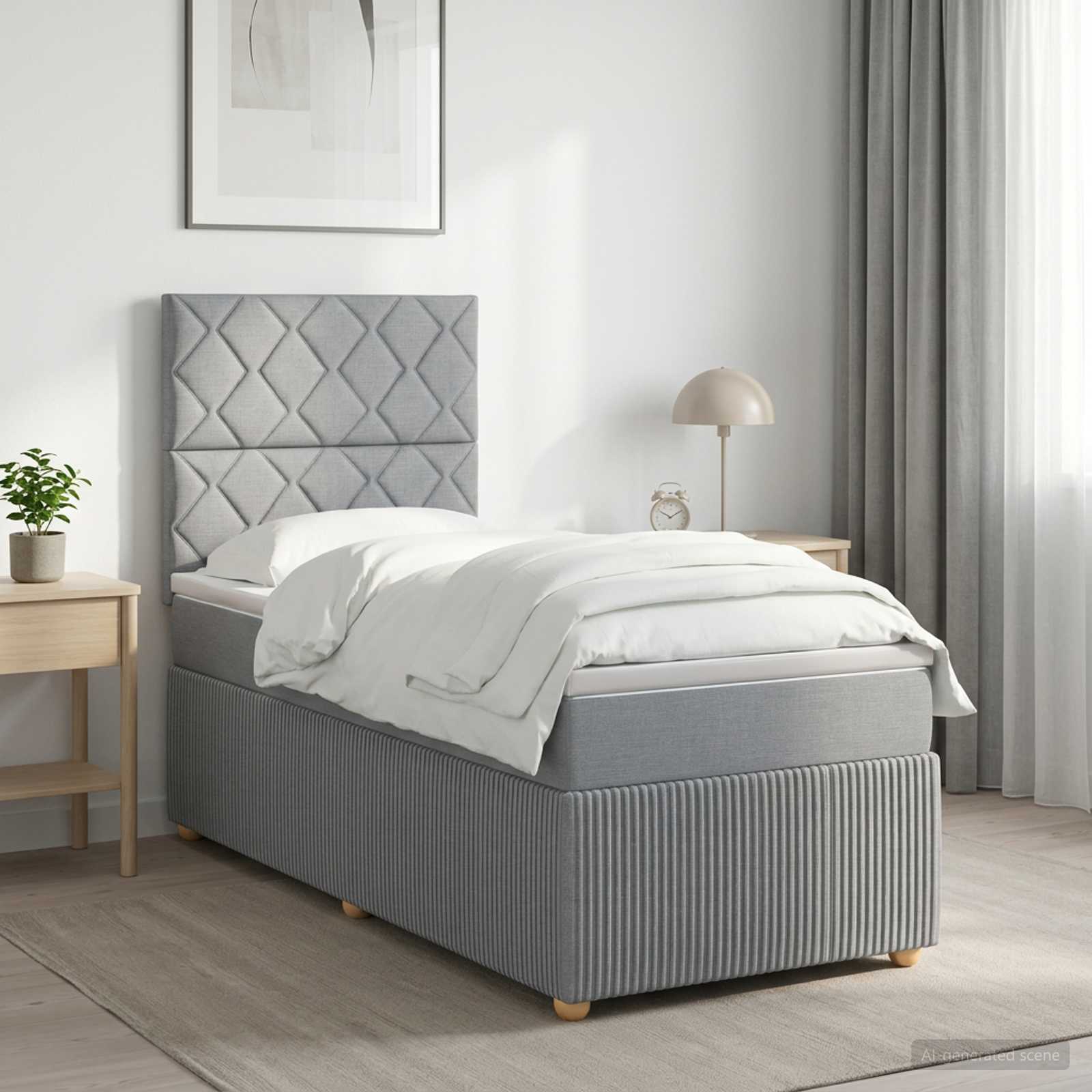 Κρεβάτι box spring με στρώμα Ανοιχτό γκρι 90 x 200 cm Ύφασμα - Pakobazaar
