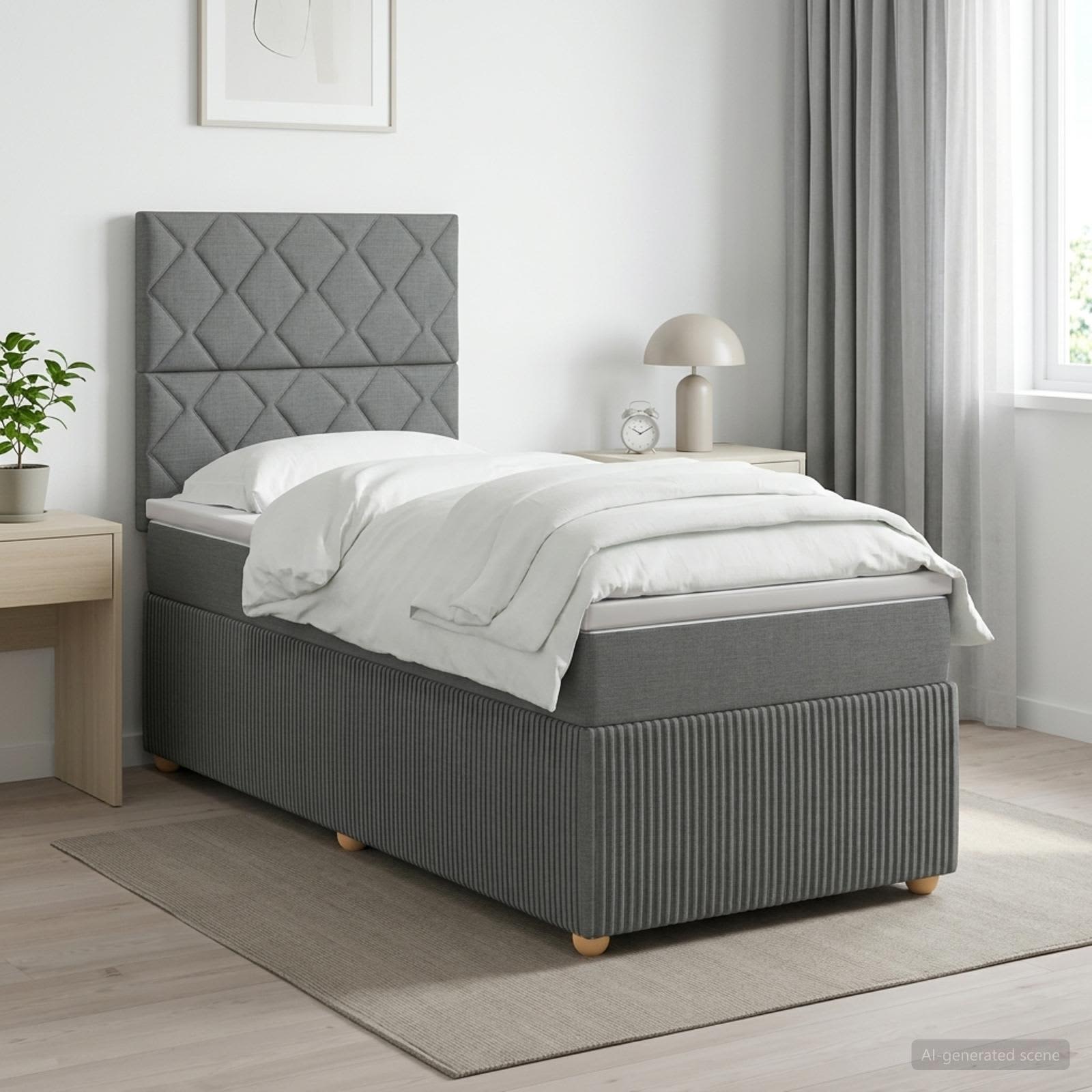 Κρεβάτι box spring με στρώμα Σκούρο Γκρι 100 x 200 cm Ύφασμα - Pakobazaar