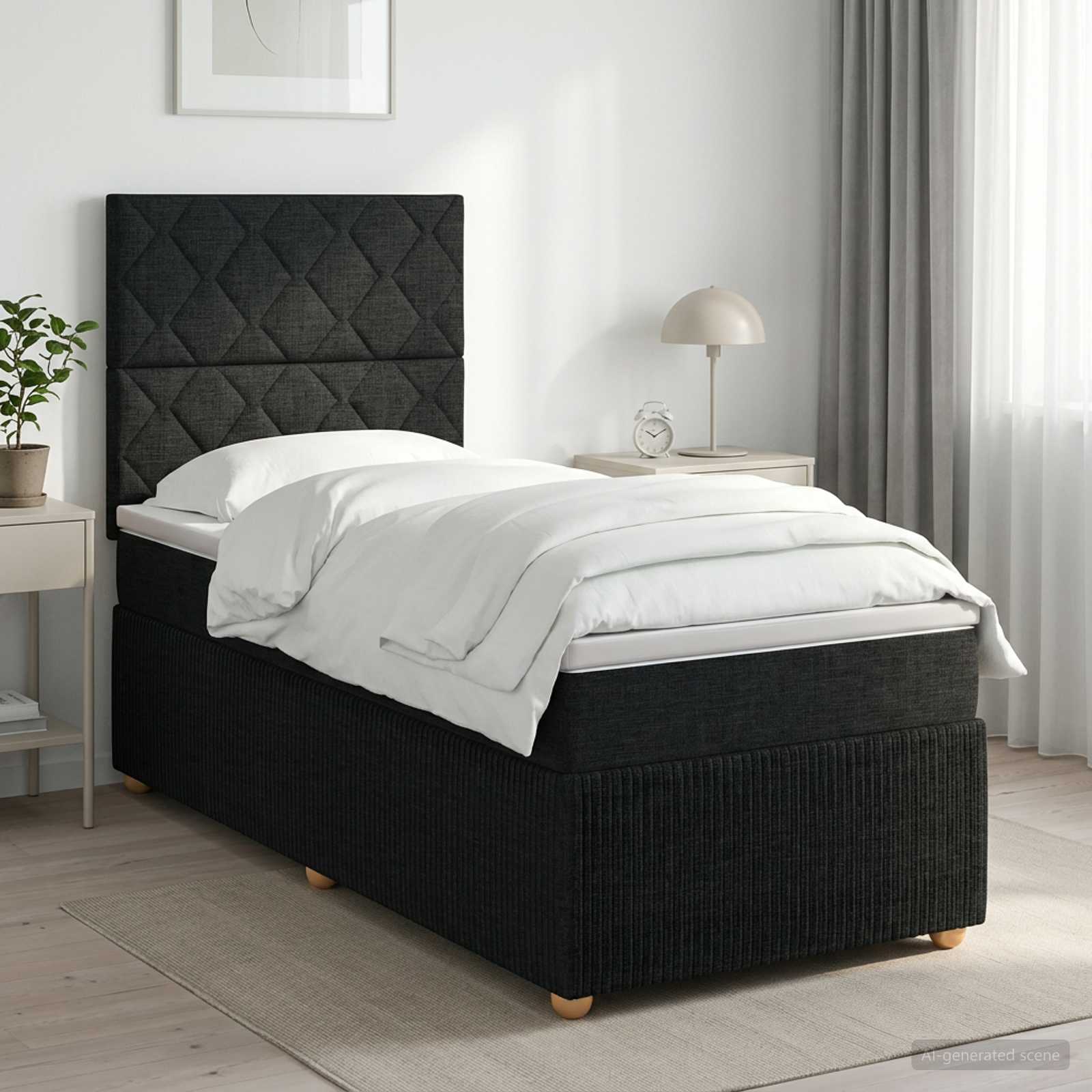 Κρεβάτι box spring με στρώμα Μαύρο 80 x 200 cm Ύφασμα - Pakobazaar