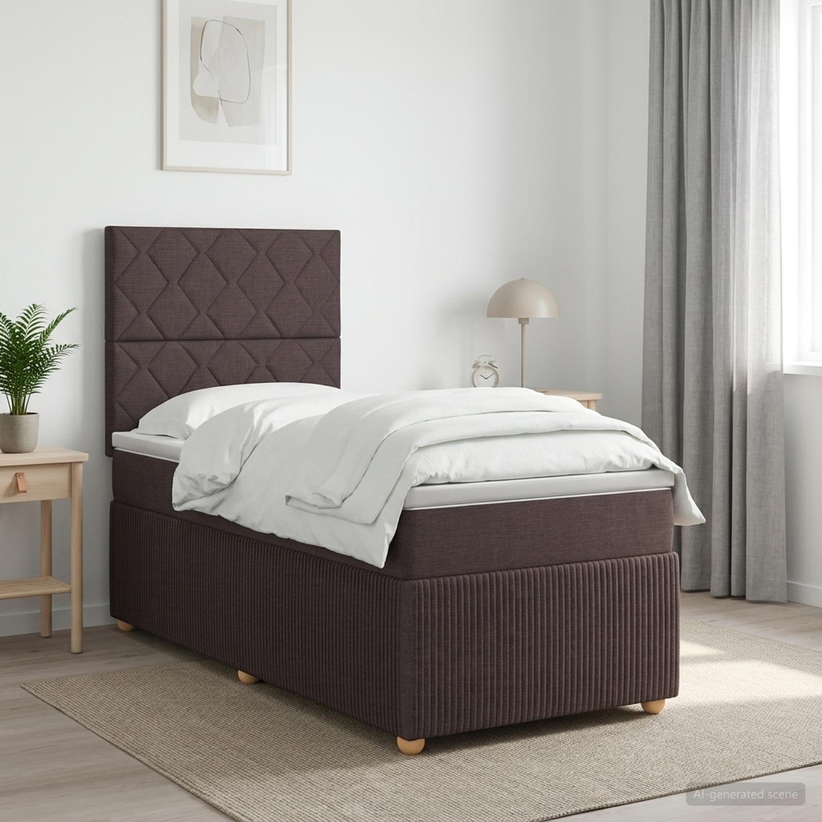 Κρεβάτι box spring με στρώμα Σκούρο Καφέ 90 x 190 cm Ύφασμα - Pakobazaar