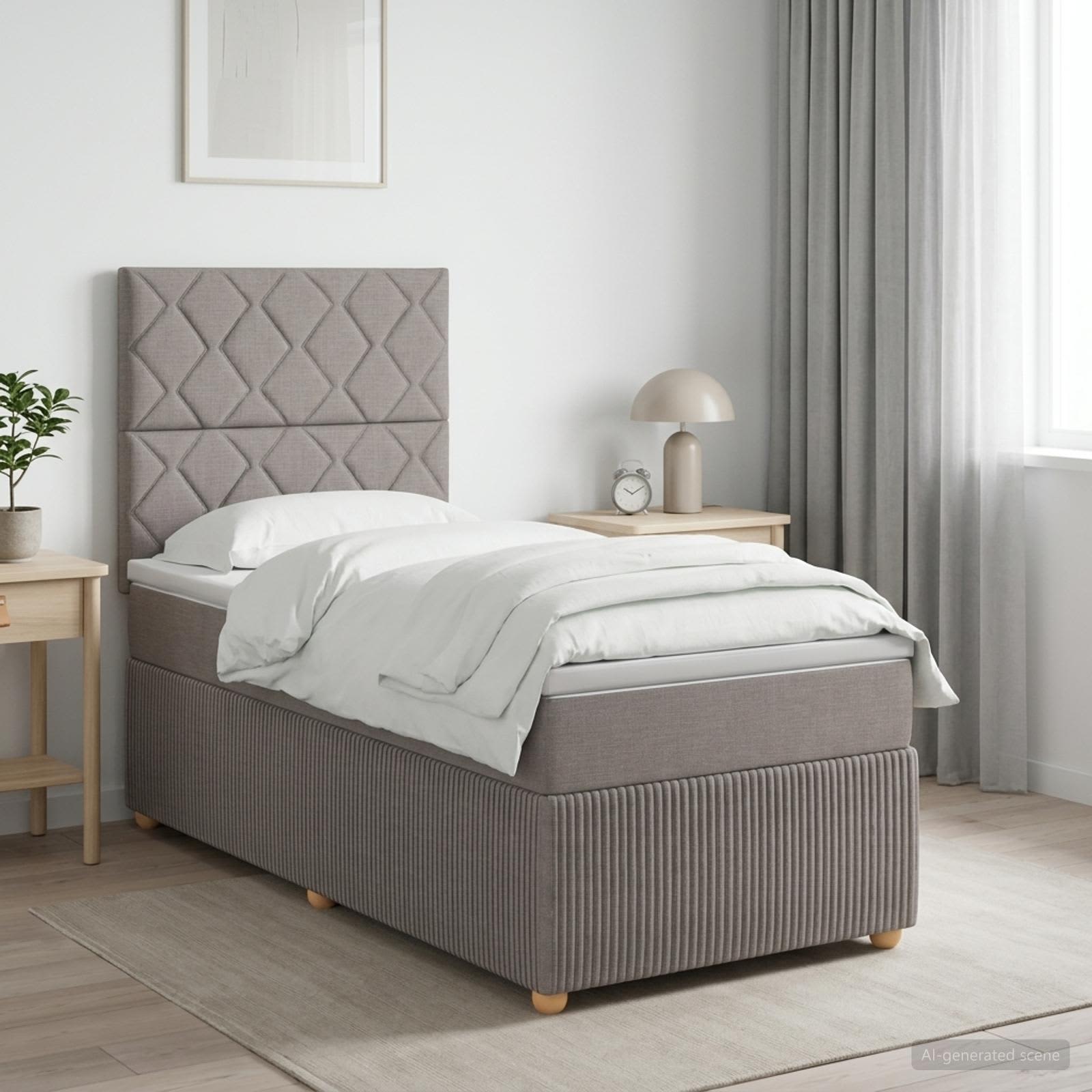 Κρεβάτι box spring με στρώμα Taupe 90 x 190 cm Ύφασμα - Pakobazaar