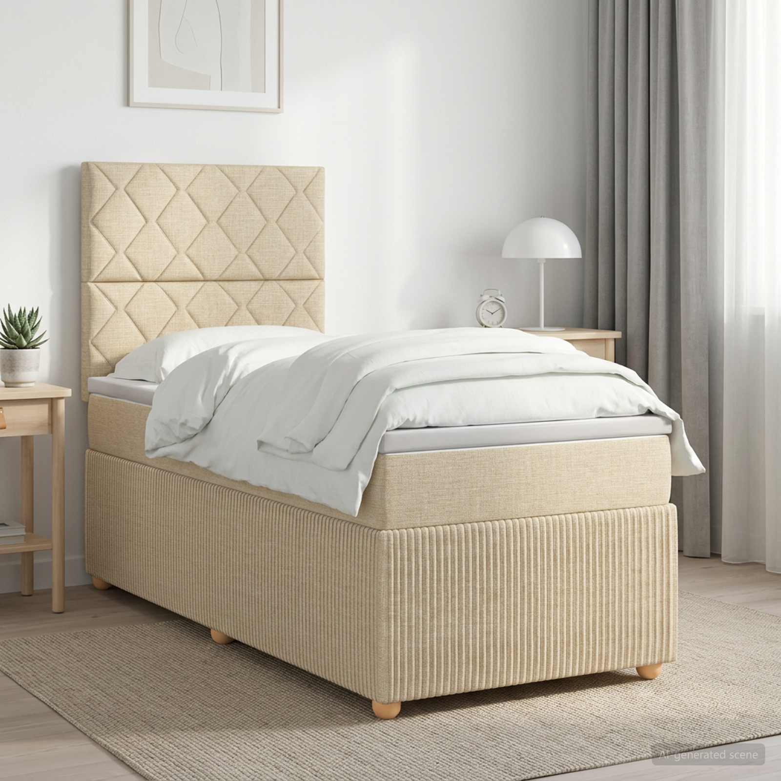Κρεβάτι box spring με στρώμα Κρεμ 90 x 190 cm Ύφασμα - Pakobazaar