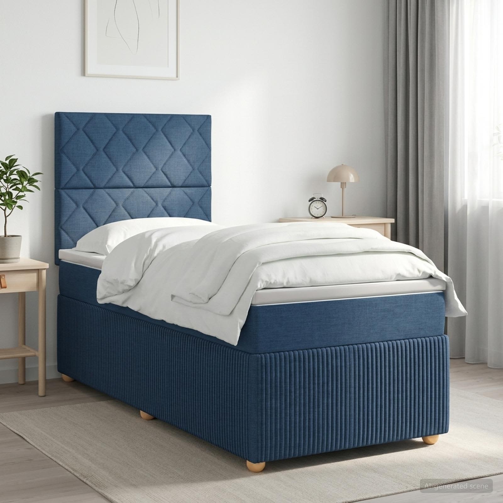 Κρεβάτι box spring με στρώμα Μπλε 80 x 200 cm Ύφασμα - Pakobazaar
